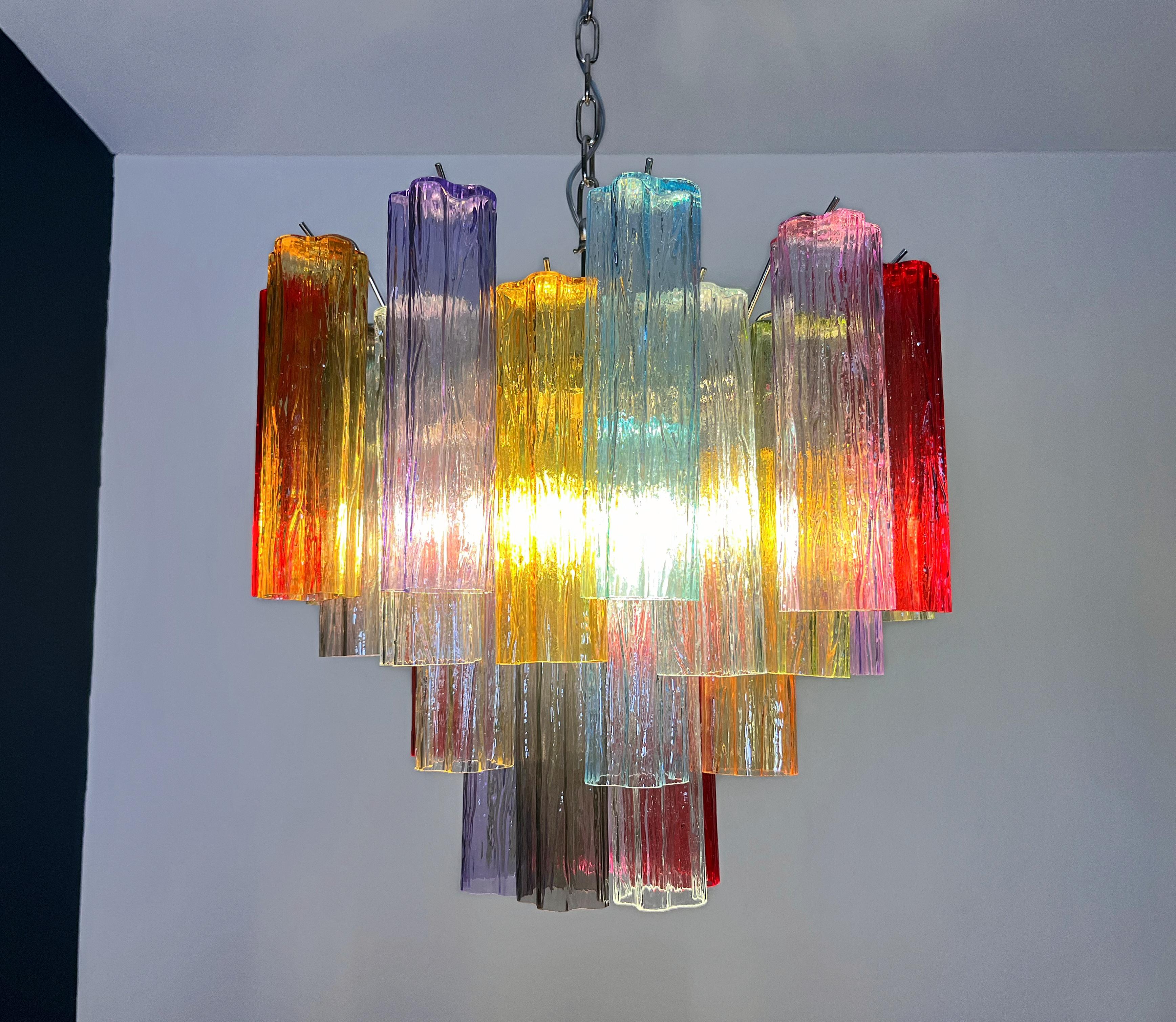 20th Century Fantastic Murano Glass Tube Chandelier - 36 multicolored glass tubes For Sale