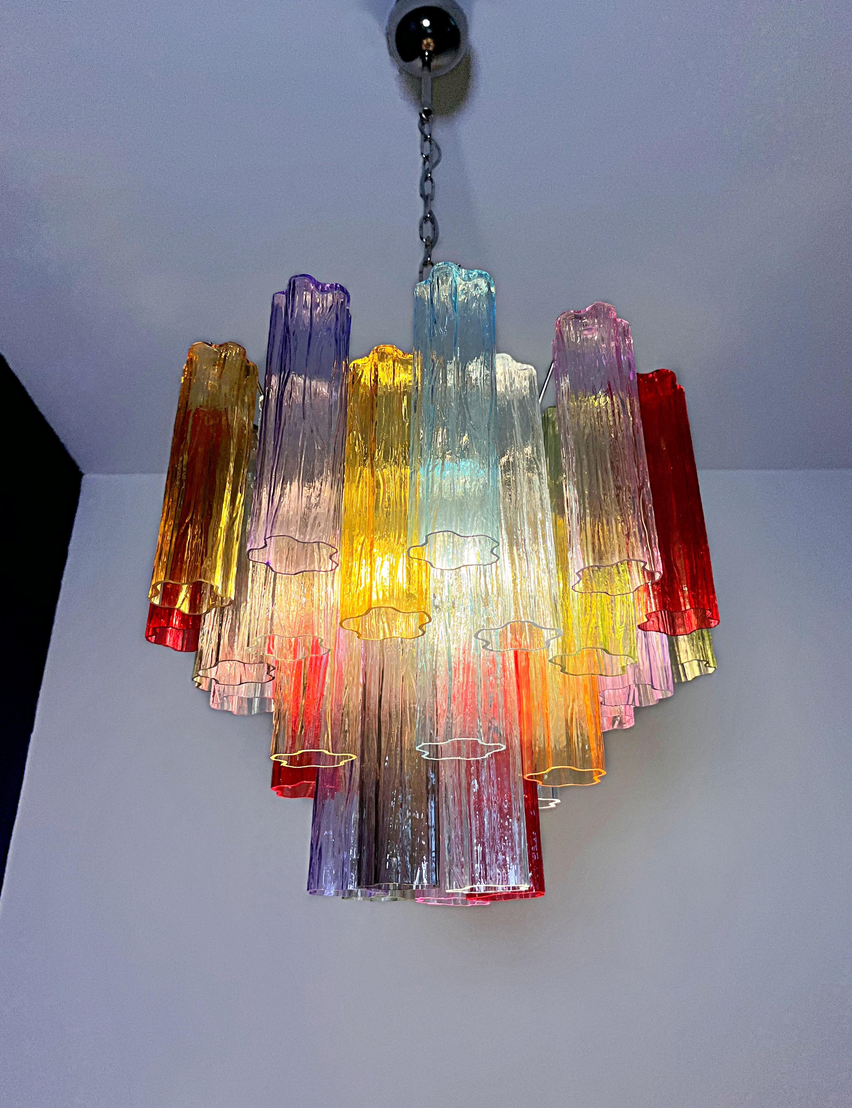 Fantastic Murano Glass Tube Chandelier - 36 multicolored glass tubes For Sale 1