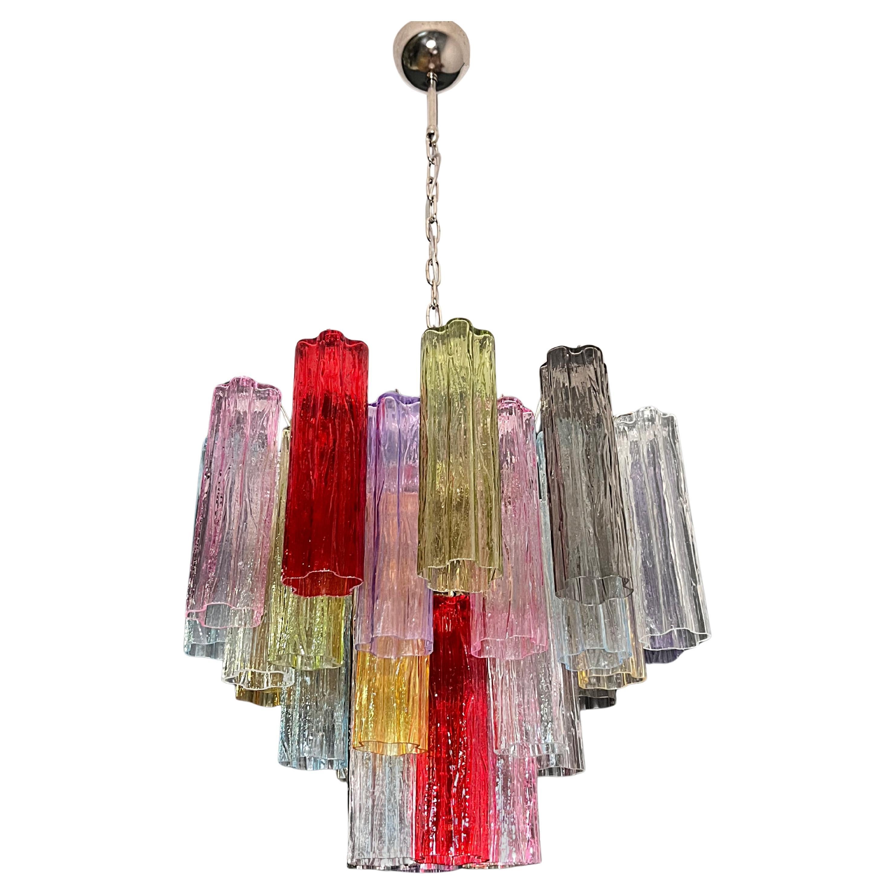 Fantastique lustre à tubes en verre de Murano - 36 tubes en verre multicolores