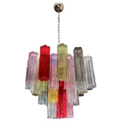Vintage Fantastic Murano Glass Tube Chandelier - 36 multicolored glass tubes