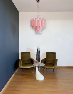 Fantastique lustre en tube de verre de Murano - 36 tube de verre gravé rose