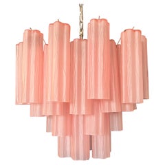 Vintage Fantastic Murano Glass Tube Chandelier - 36 pink etched glass tube
