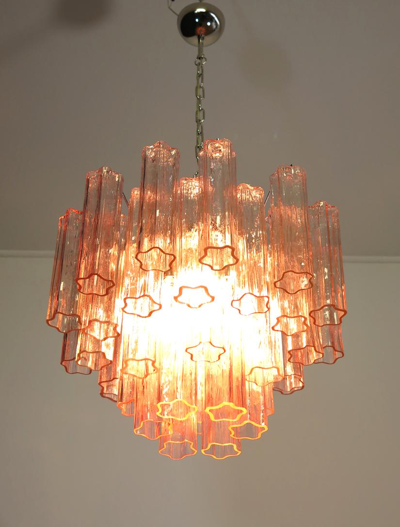 Italian Fantastic Murano Glass Tube Chandelier, 36 Pink Glass Tube