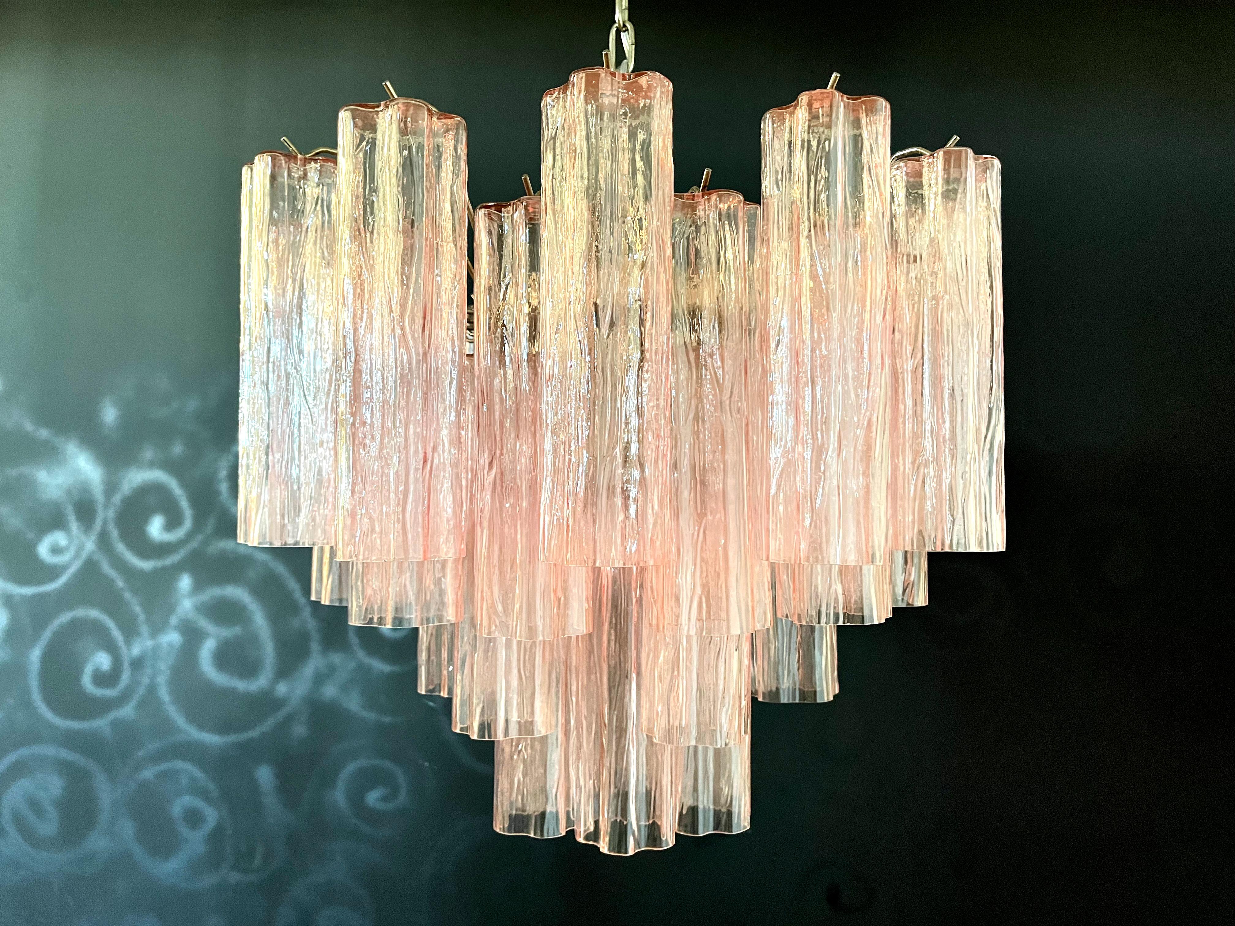 20th Century Fantastic Murano Glass Tube Chandelier - 36 pink glass tube For Sale