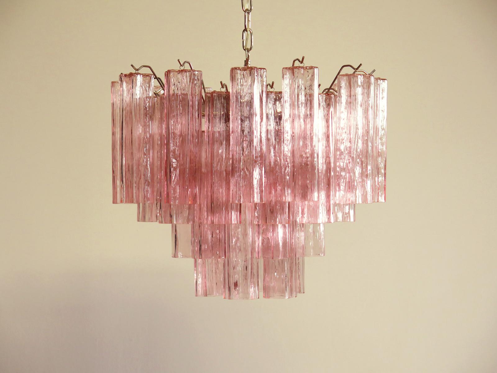 Fantastic Murano Glass Tube Chandelier, 36 Pink Glass Tube 1