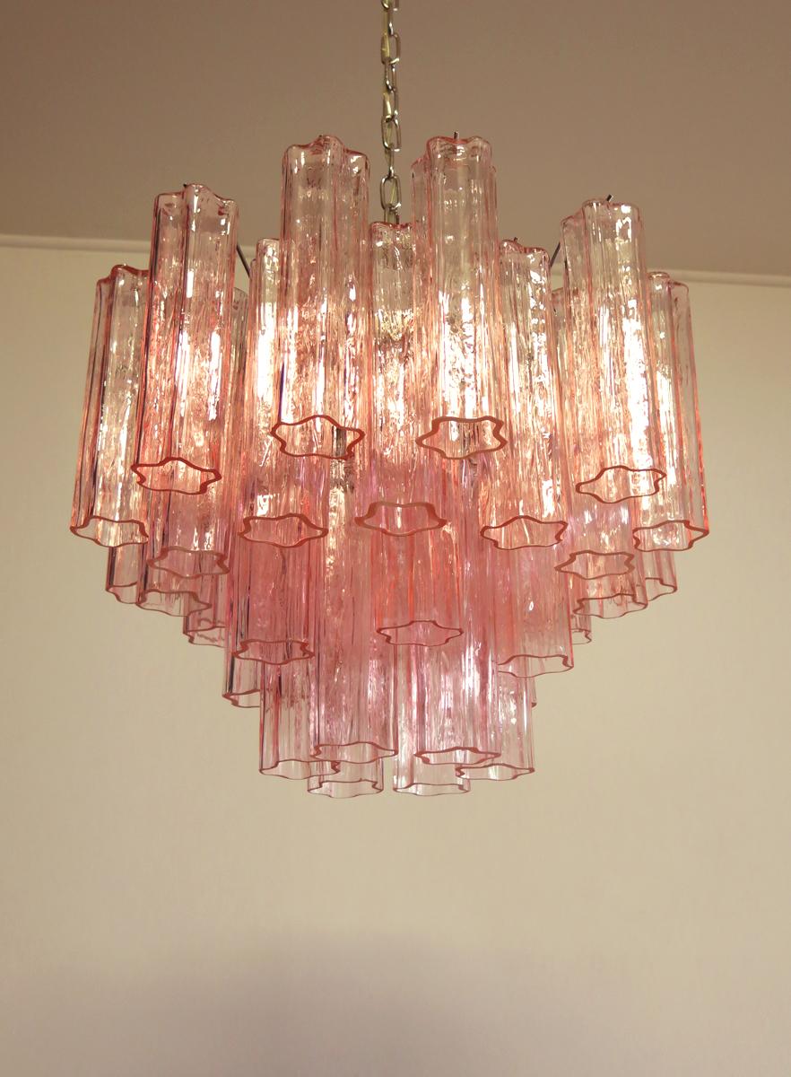 Late 20th Century Fantastic Murano Glass Tube Chandelier, 36 Pink Glass Tube
