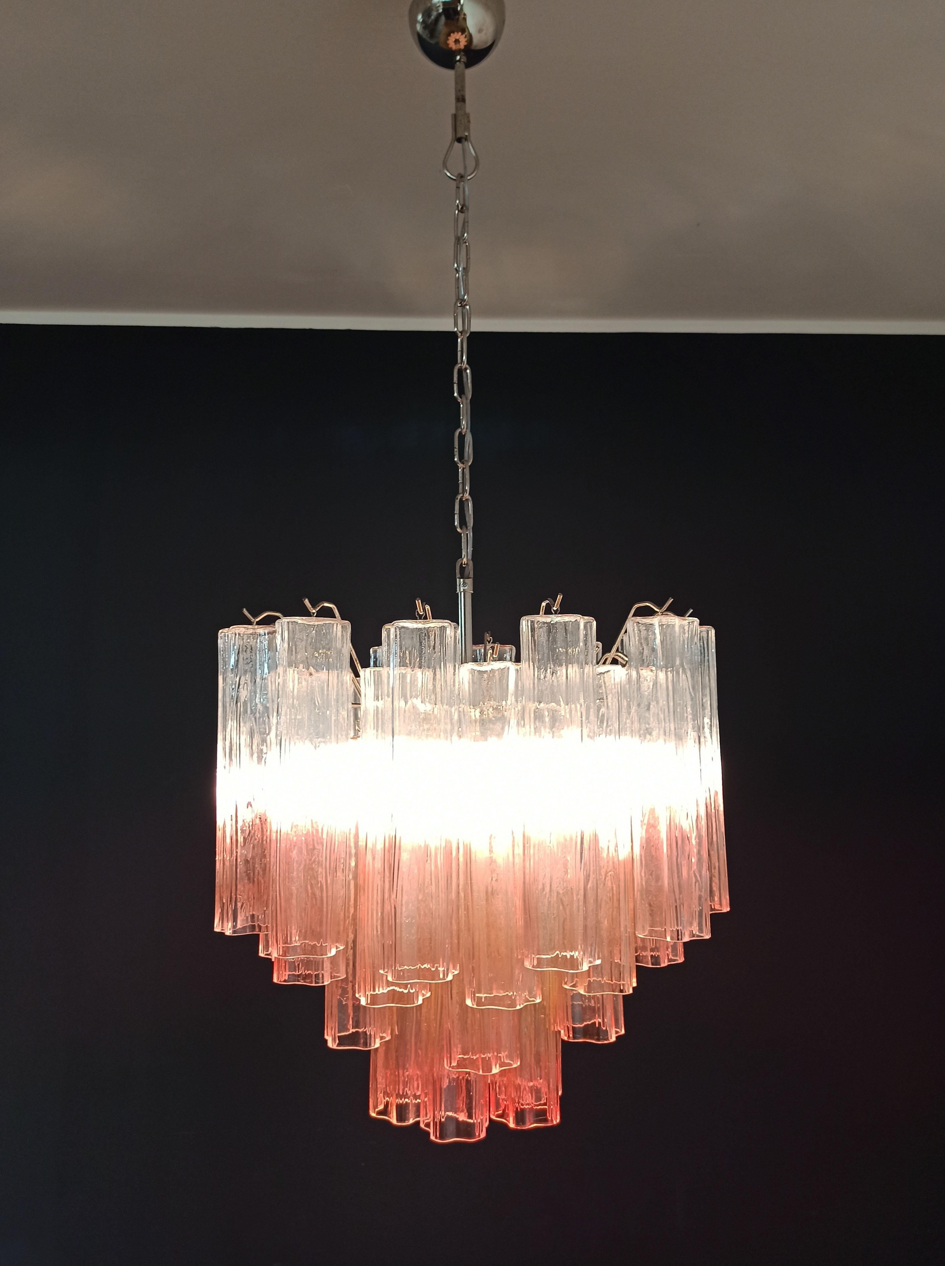 Fantastic Murano Glass Tube Chandelier - 36 shaded pink glass tube For Sale 2