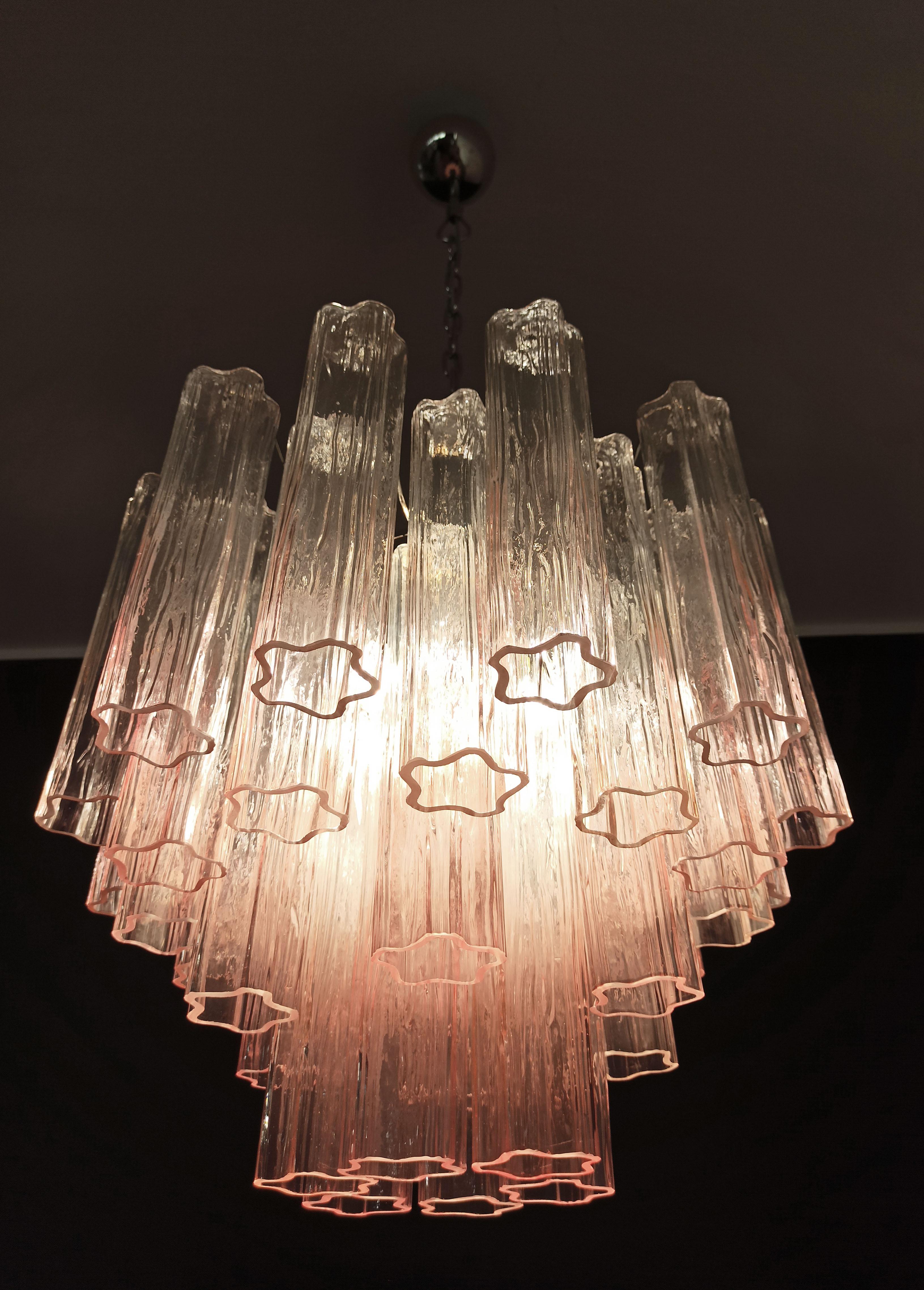 Fantastic Murano Glass Tube Chandelier - 36 shaded pink glass tube For Sale 3