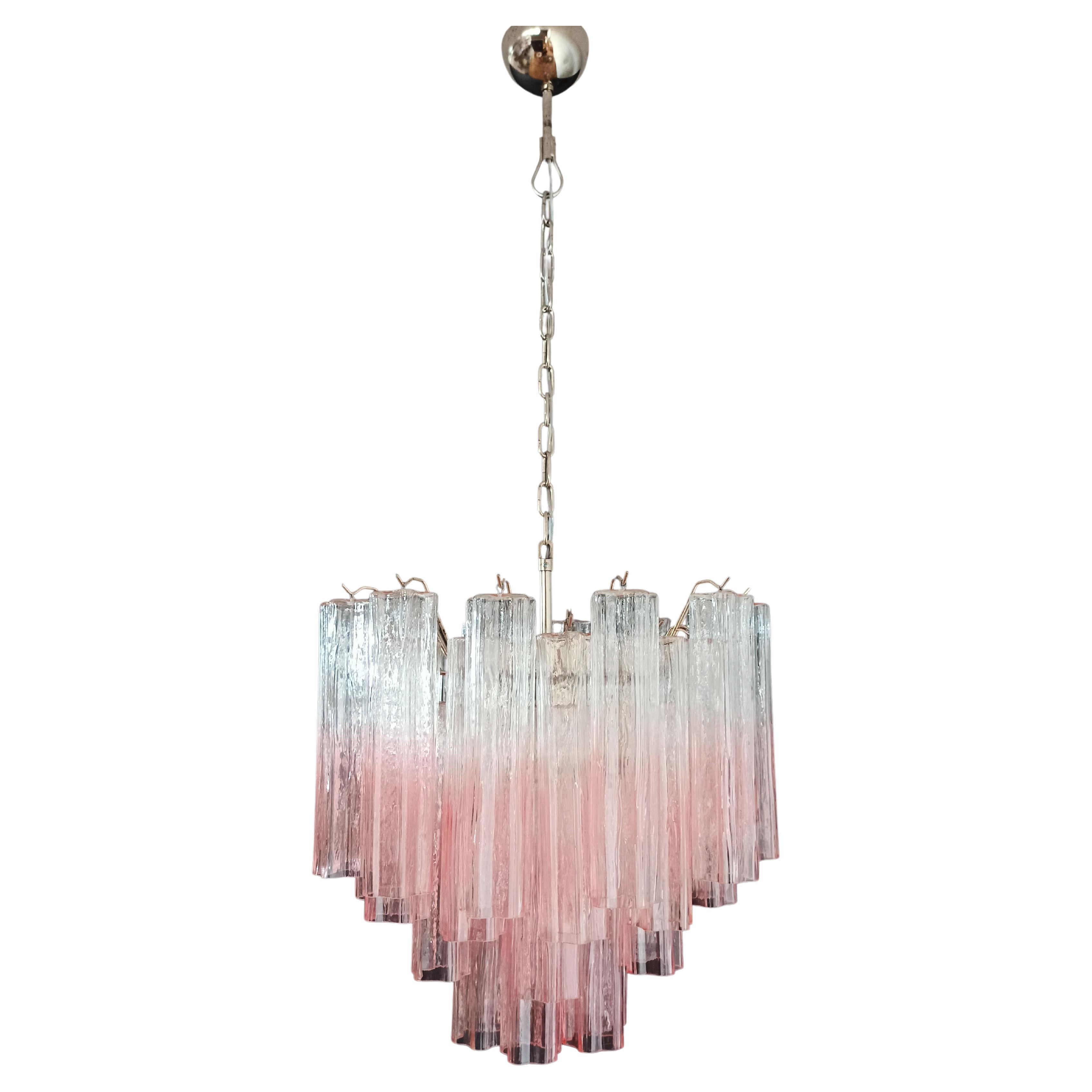 Fantastic Murano Glass Tube Chandelier - 36 shaded pink glass tube For Sale