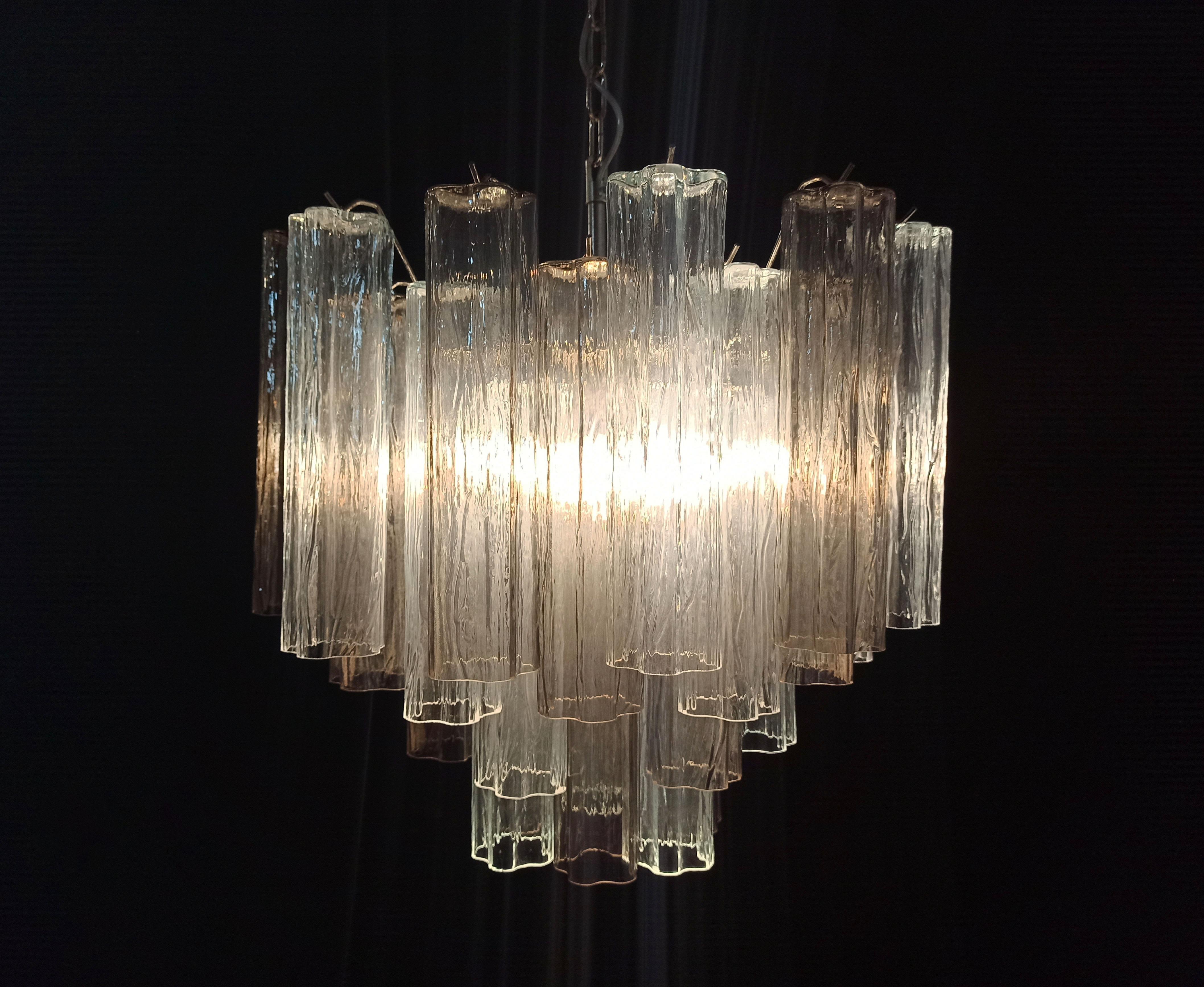 Fantastic Murano Glass Tube Chandelier - 36 smoked and clear glass tube For Sale 4