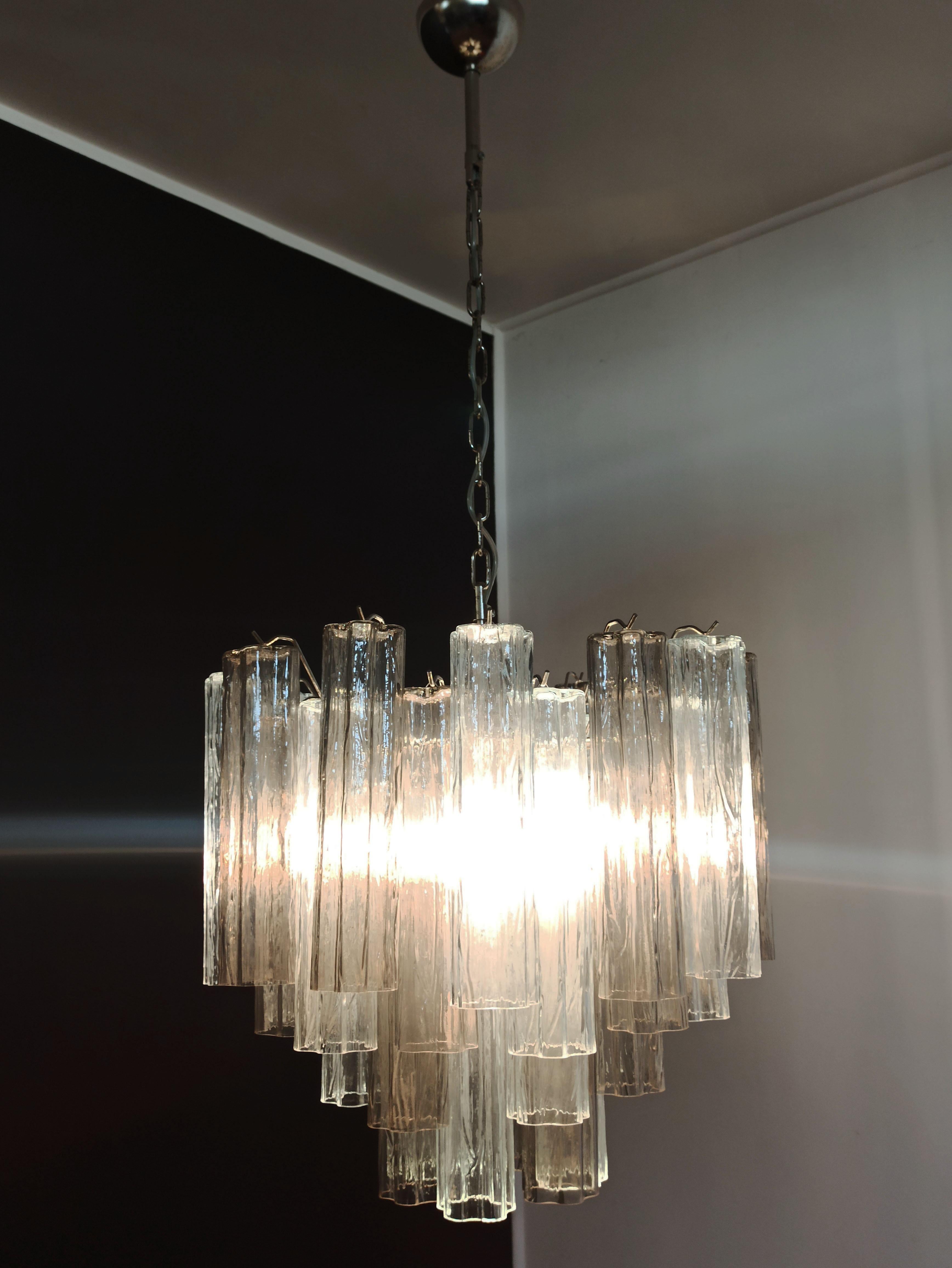 Fantastic Murano Glass Tube Chandelier - 36 smoked and clear glass tube For Sale 9