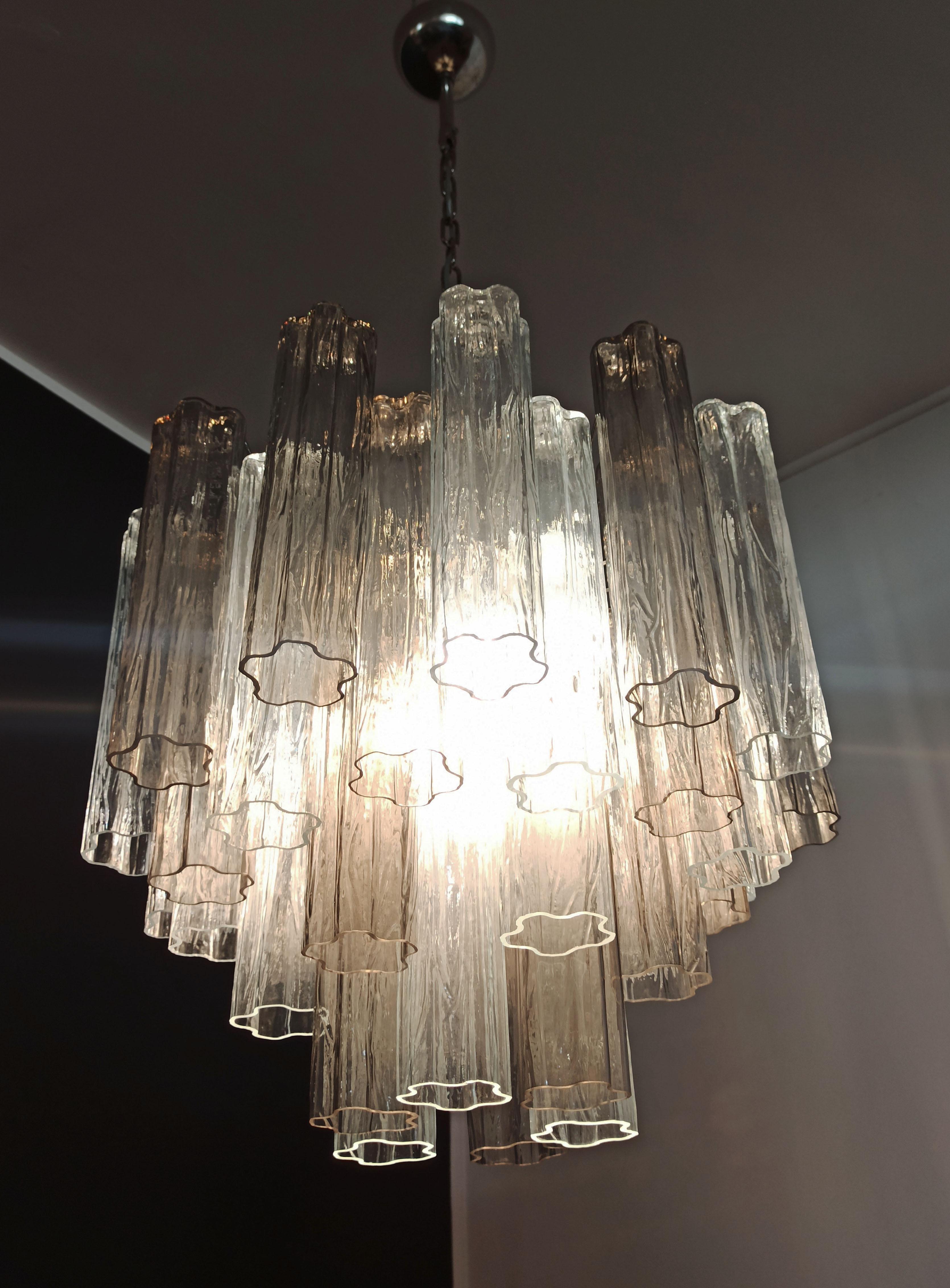 Fantastic Murano Glass Tube Chandelier - 36 smoked and clear glass tube For Sale 10