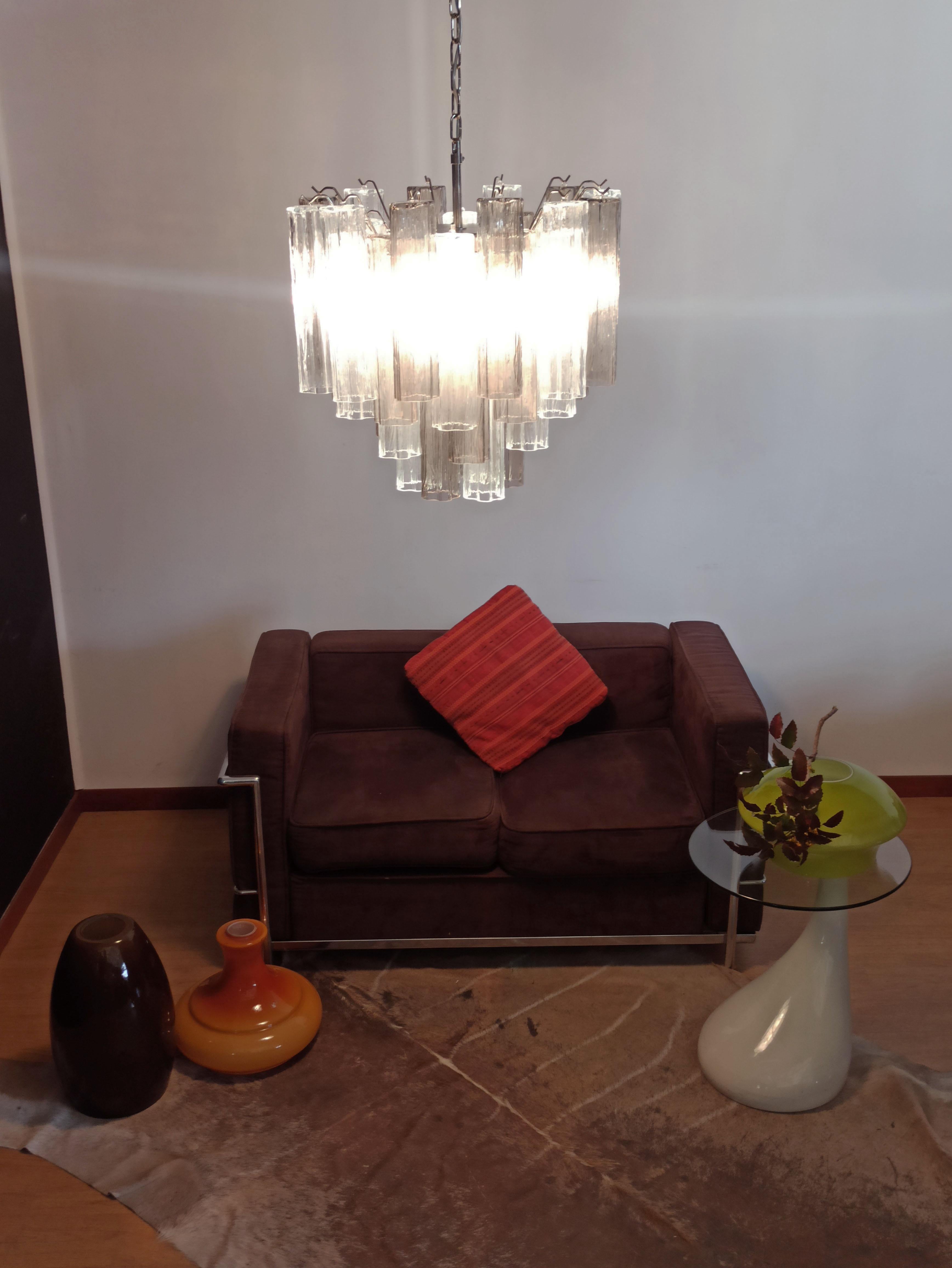 Fantastic Murano Glass Tube Chandelier - 36 smoked and clear glass tube 11