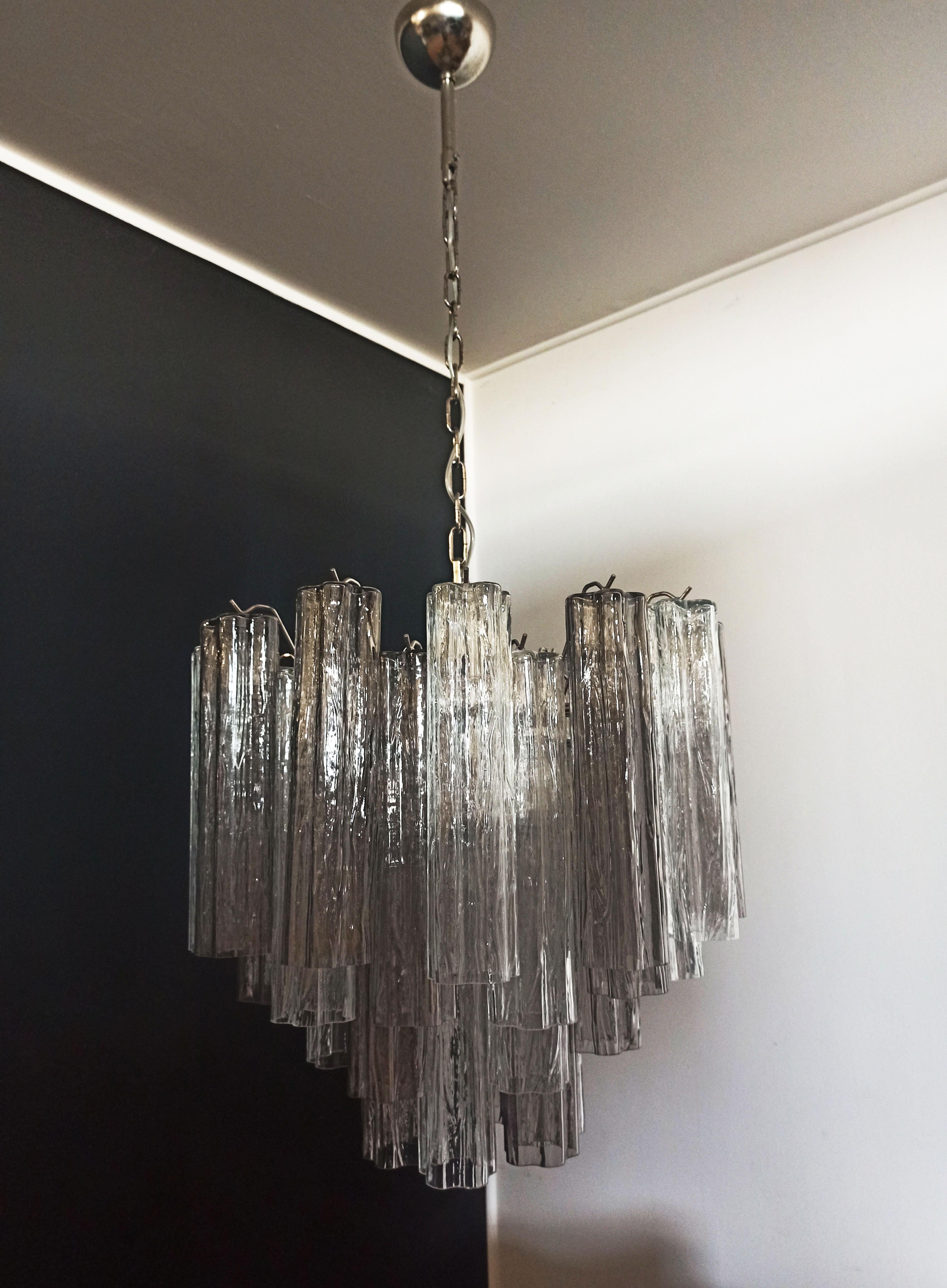 Late 20th Century Fantastic Murano Glass Tube Chandelier - 36 smoked and clear glass tube For Sale