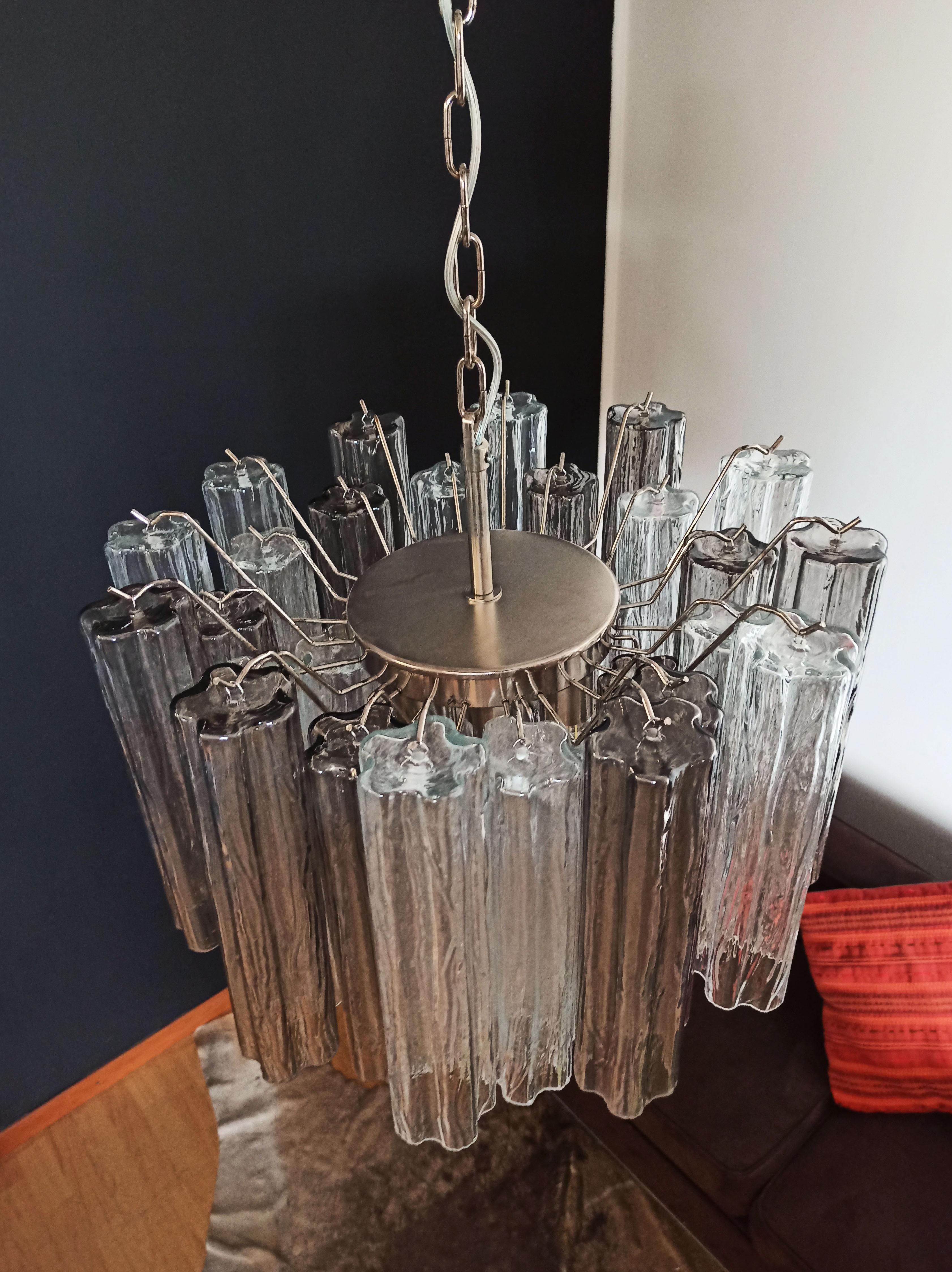 Fantastic Murano Glass Tube Chandelier - 36 smoked and clear glass tube For Sale 2