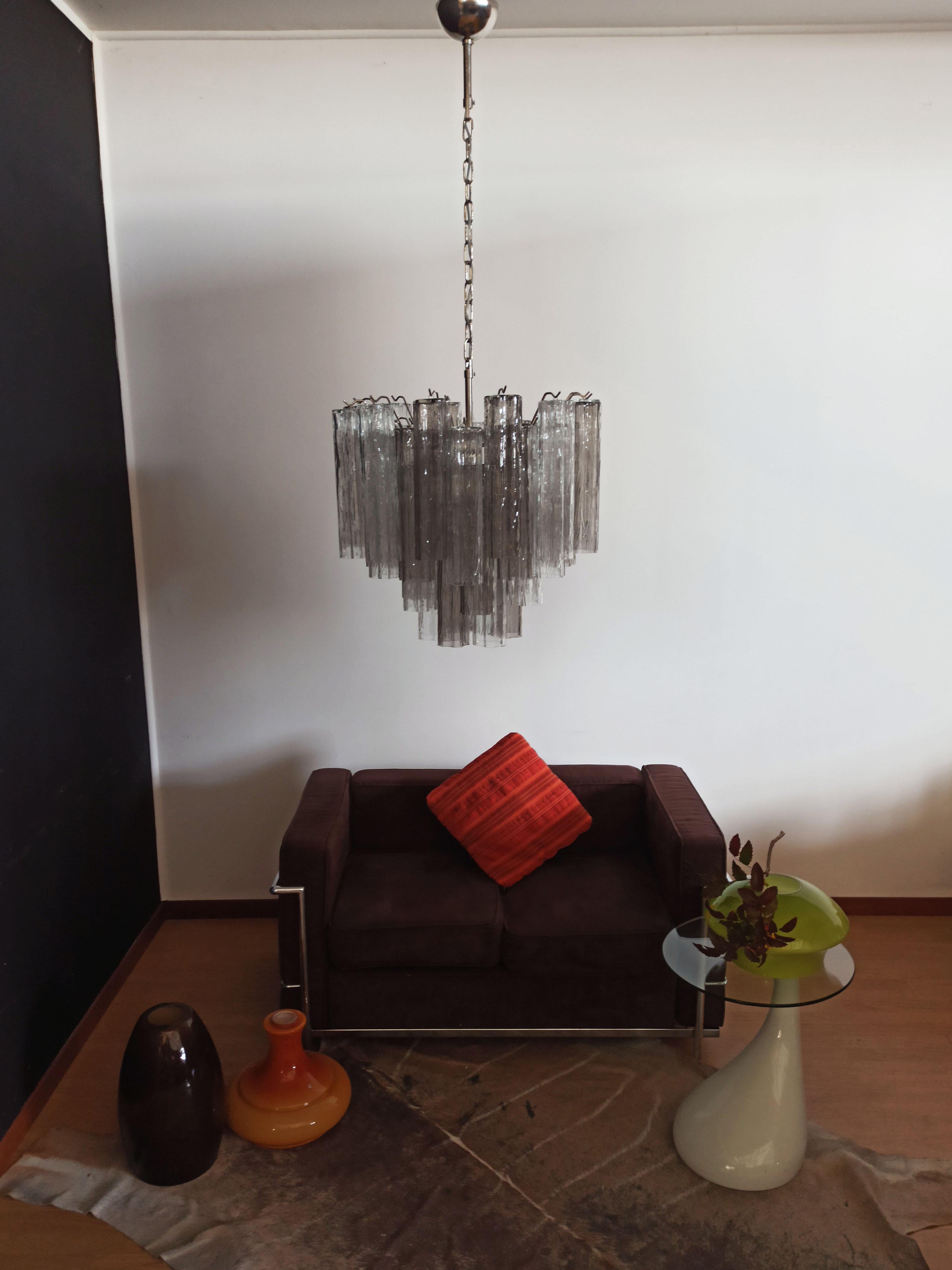 Fantastic Murano Glass Tube Chandelier - 36 smoked and clear glass tube For Sale 3
