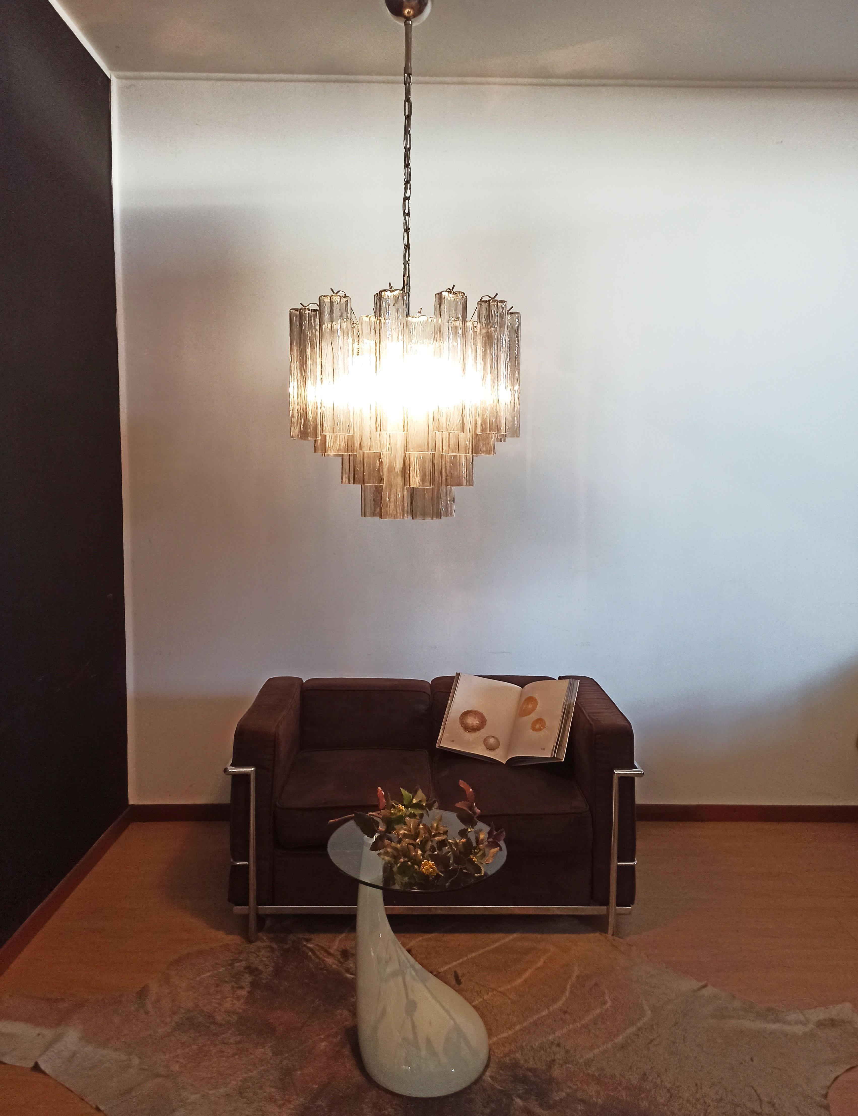 Mid-Century Modern Fantastic Murano Glass Tube Chandelier - 36 Smoked Glass Tube