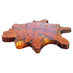 Fantastic Nakashima Style Live Edge Cypress Coffee Table with Embedded Seashells