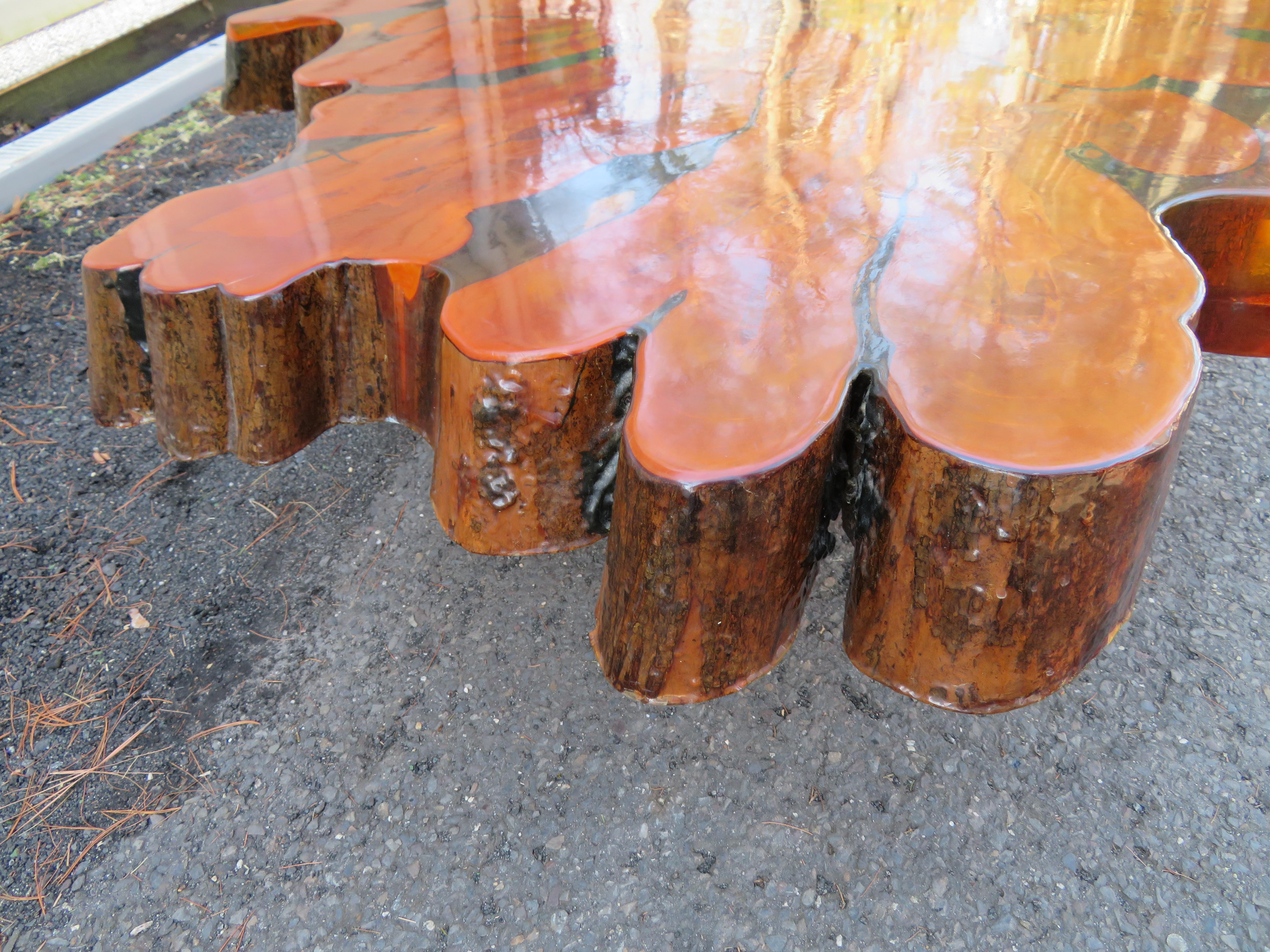 Fantastic Nakashima Style Live Edge Cypress Coffee Table with Embedded Seashells For Sale 2