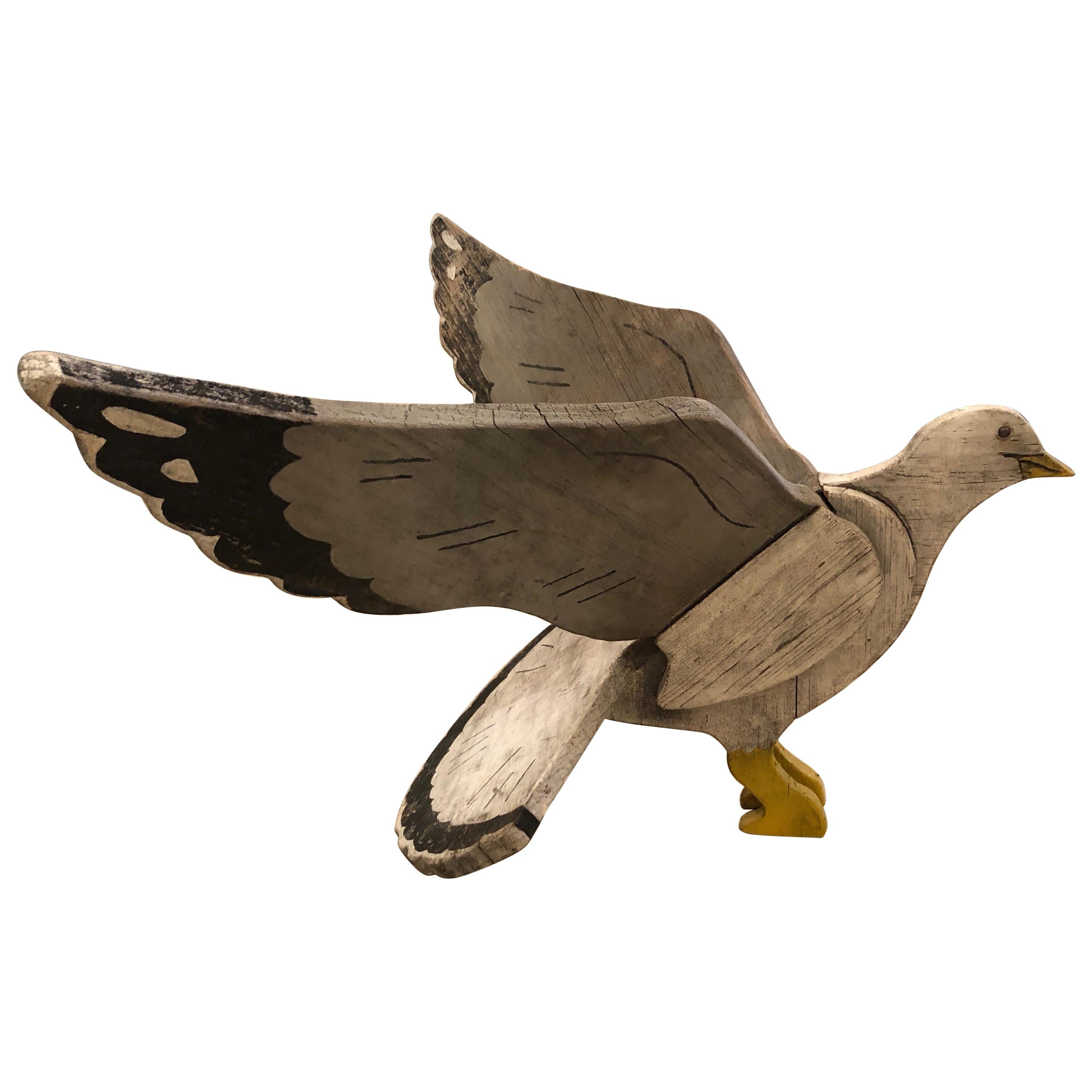 Fantastic Nantucket Hand Carved and Painted Folk Art Seagull Sculpture For Sale