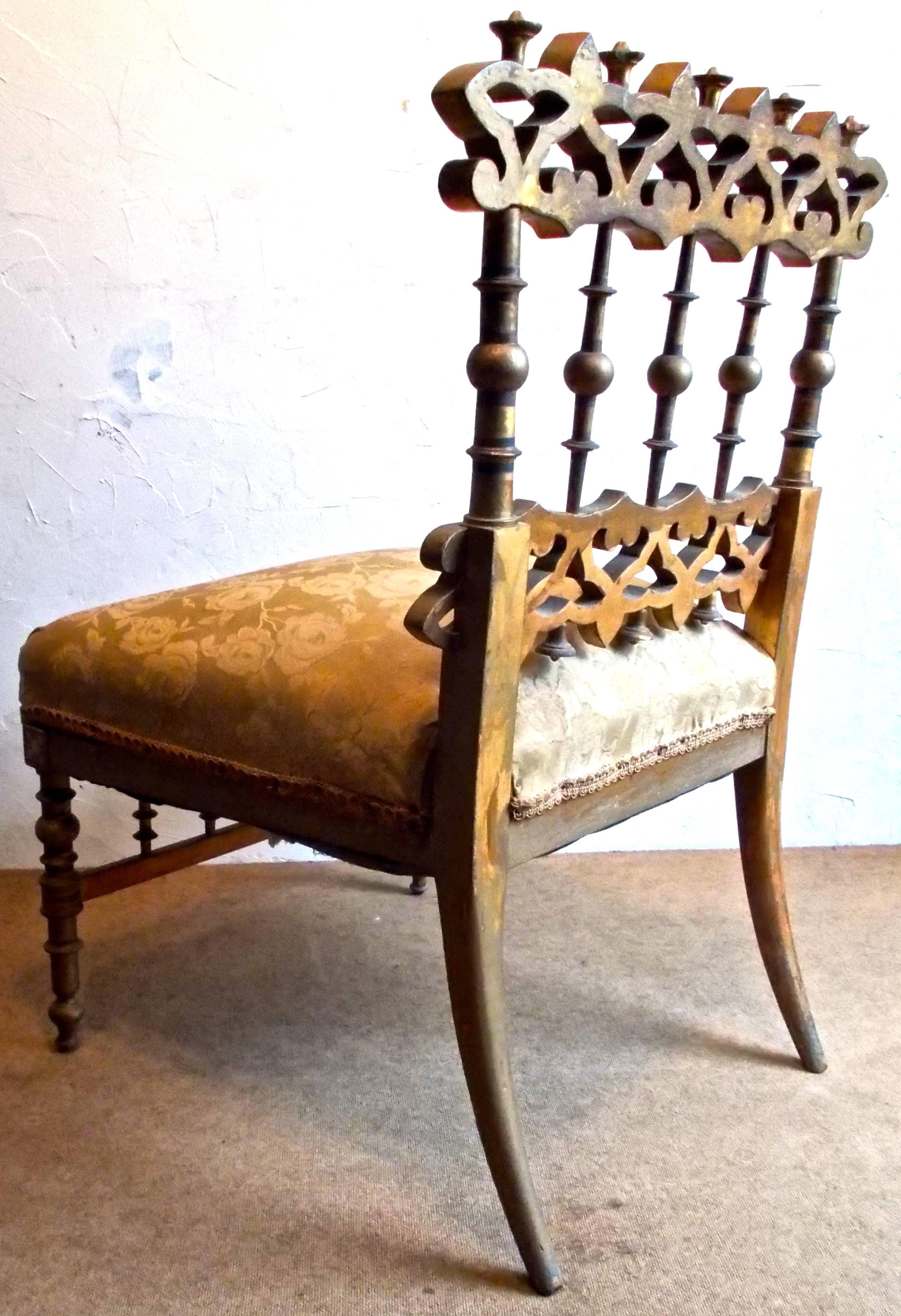 French Fantastic Napoleon III Orientalist Painted Slipper Chair, France, 1850s