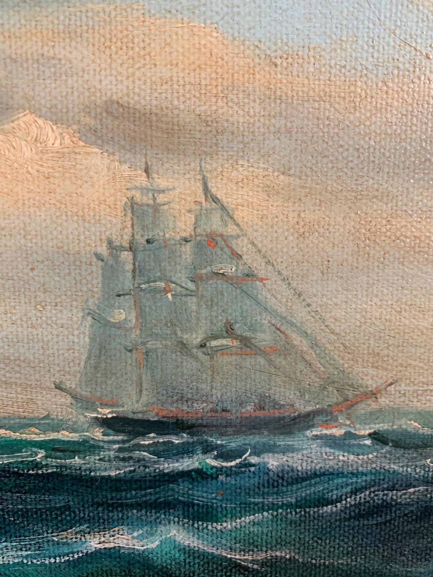 North American Fantastic Nautical Painting of Multi Sailed Vessel