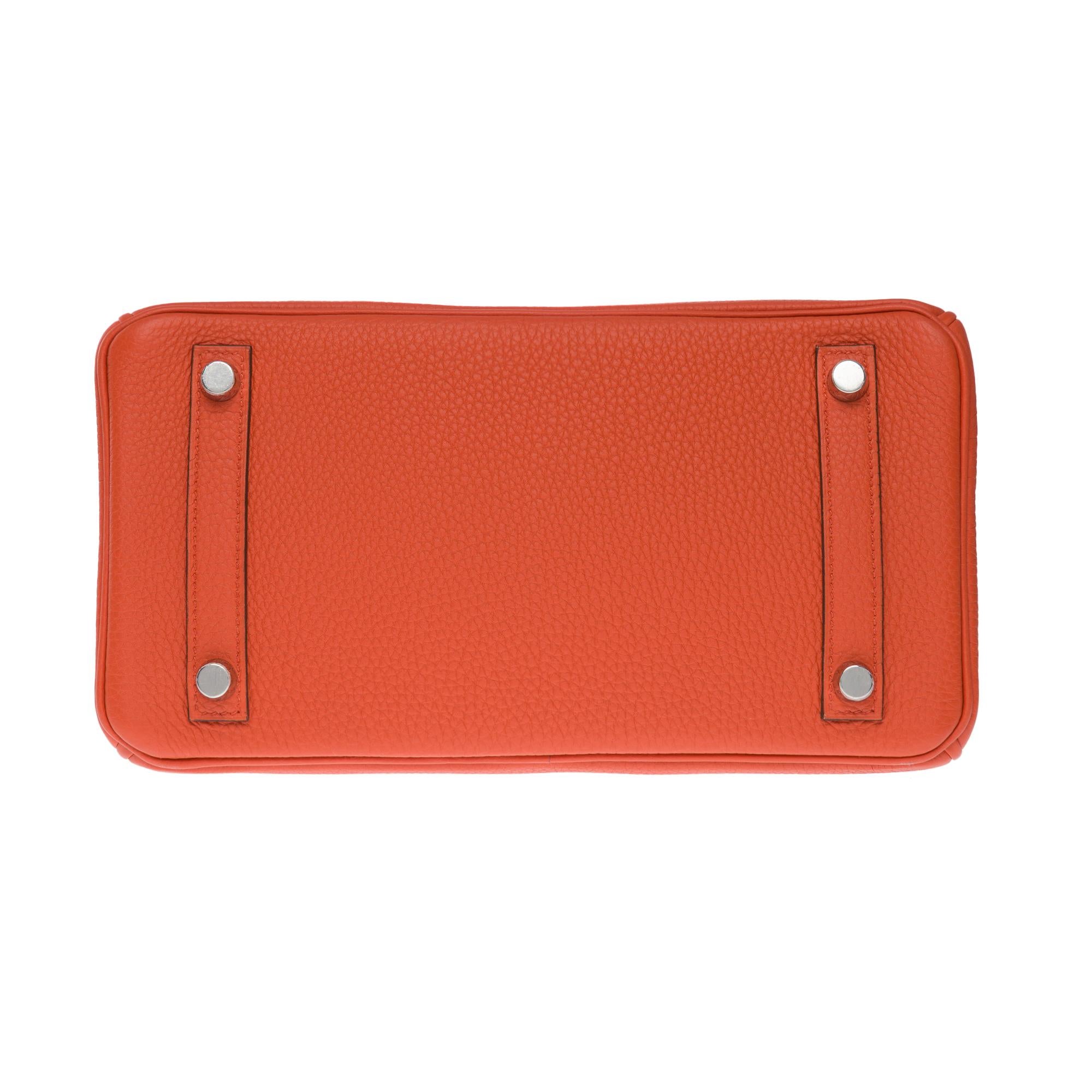 Fantastique sac à main Hermès Birkin 25cm Verso en cuir togo argile/rouge, PHW en vente 6