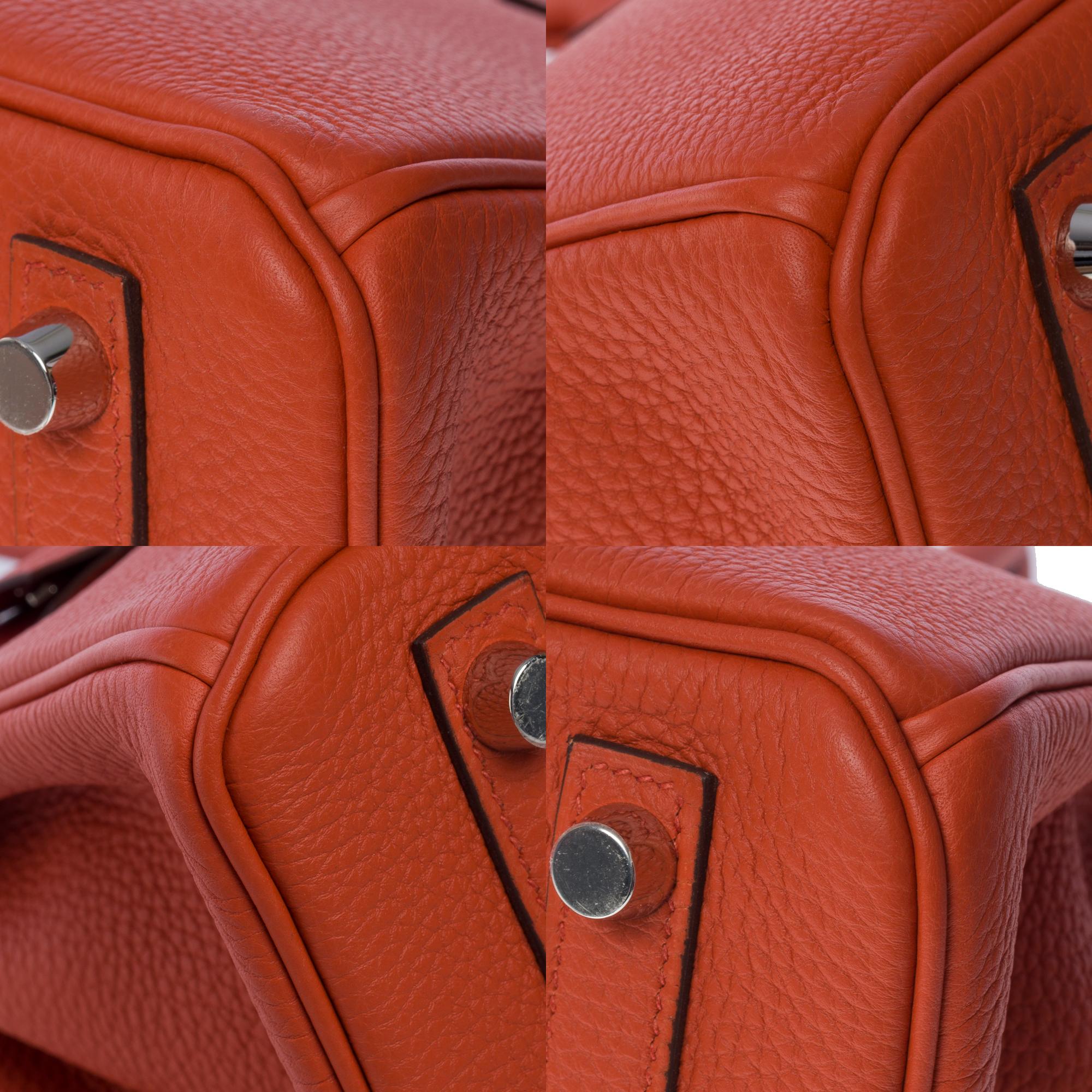 Fantastique sac à main Hermès Birkin 25cm Verso en cuir togo argile/rouge, PHW en vente 7