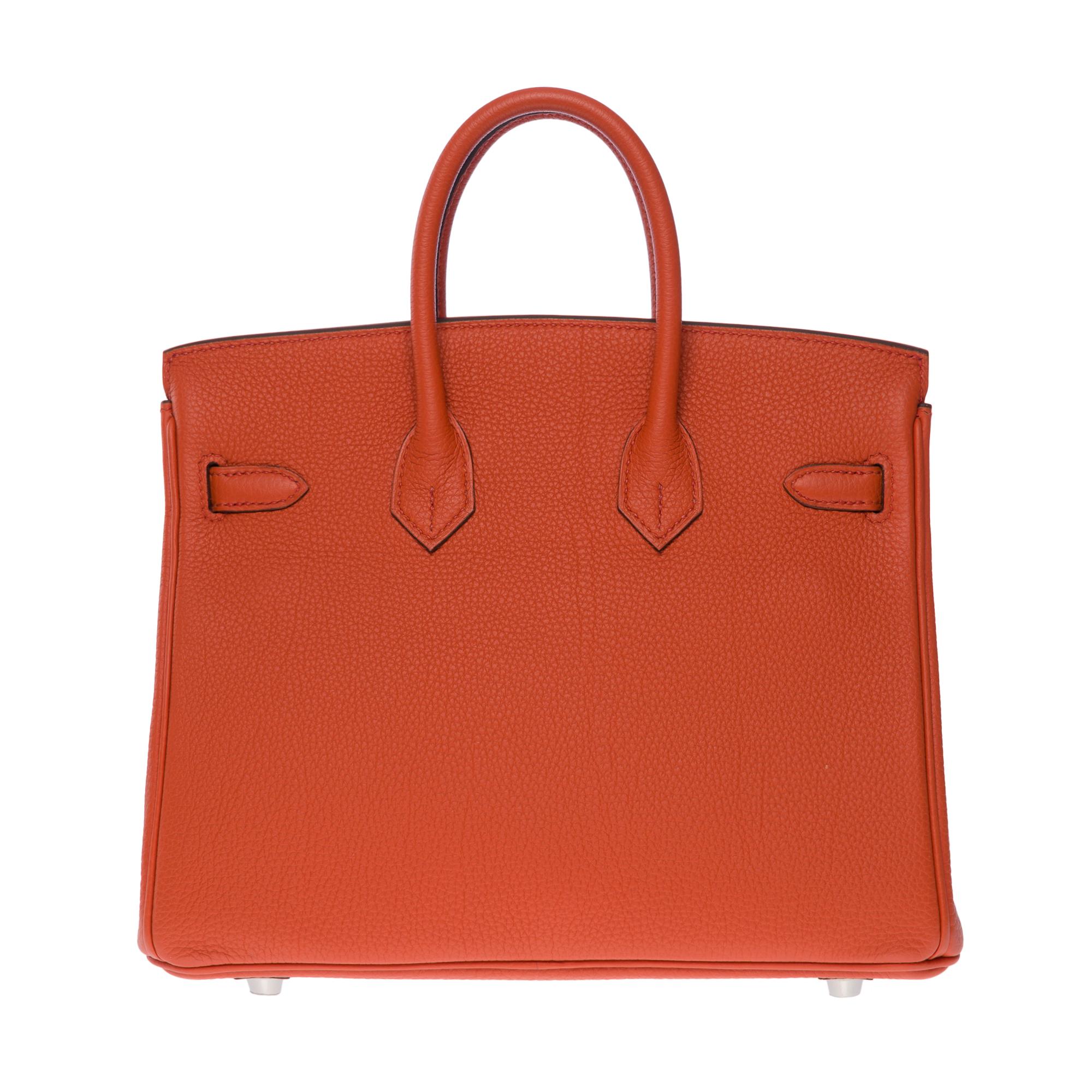 Fantastique sac à main Hermès Birkin 25cm Verso en cuir togo argile/rouge, PHW Neuf - En vente à Paris, IDF