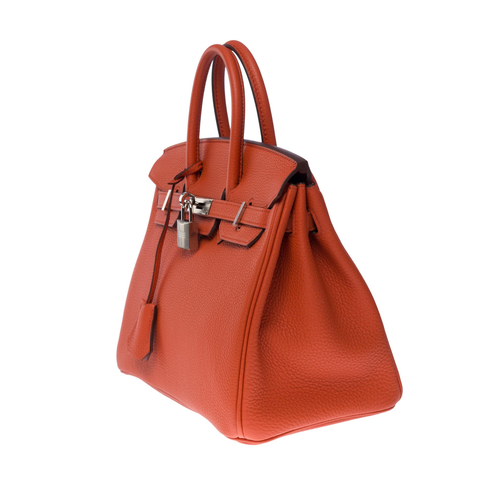 Fantastique sac à main Hermès Birkin 25cm Verso en cuir togo argile/rouge, PHW Pour femmes en vente