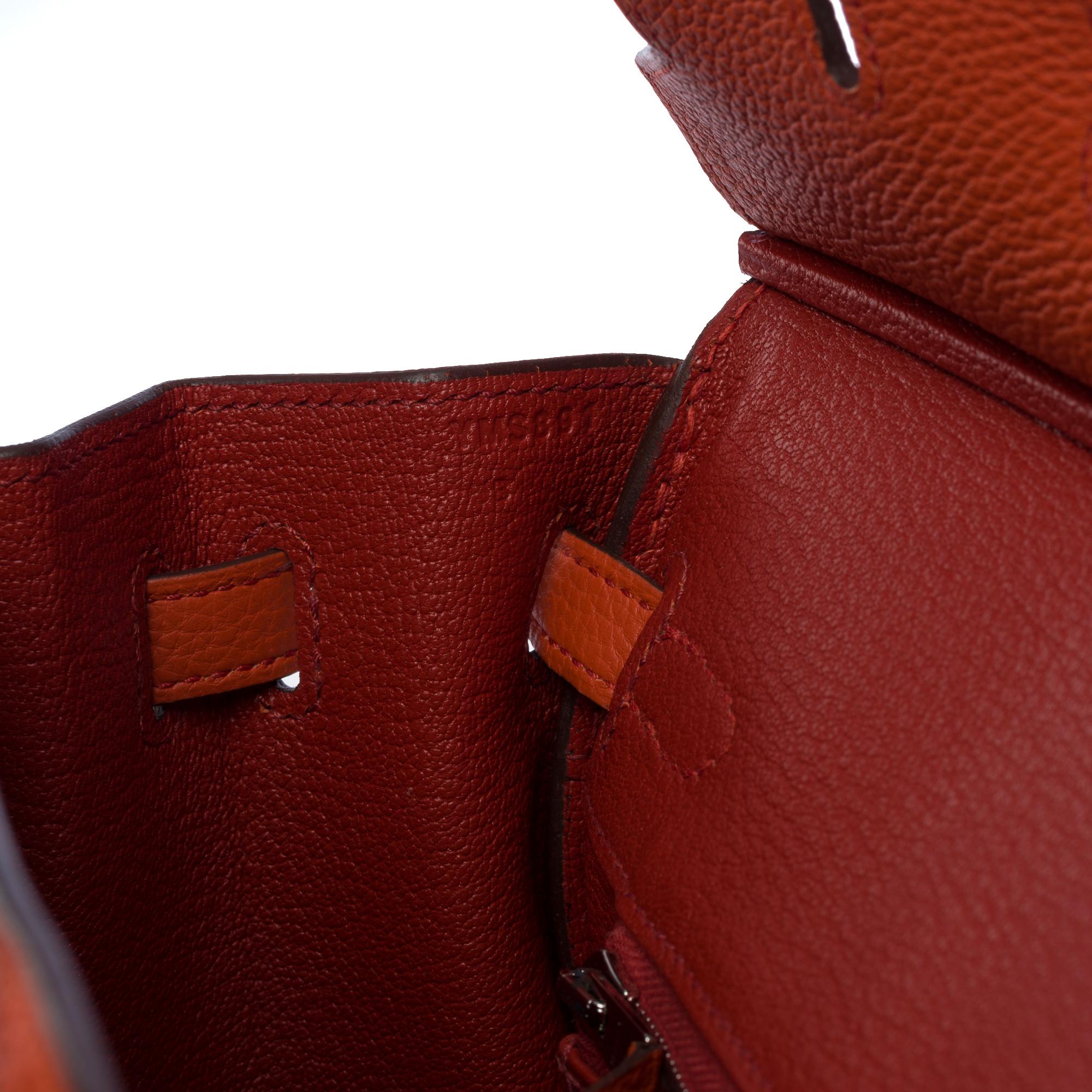 Fantastique sac à main Hermès Birkin 25cm Verso en cuir togo argile/rouge, PHW 2