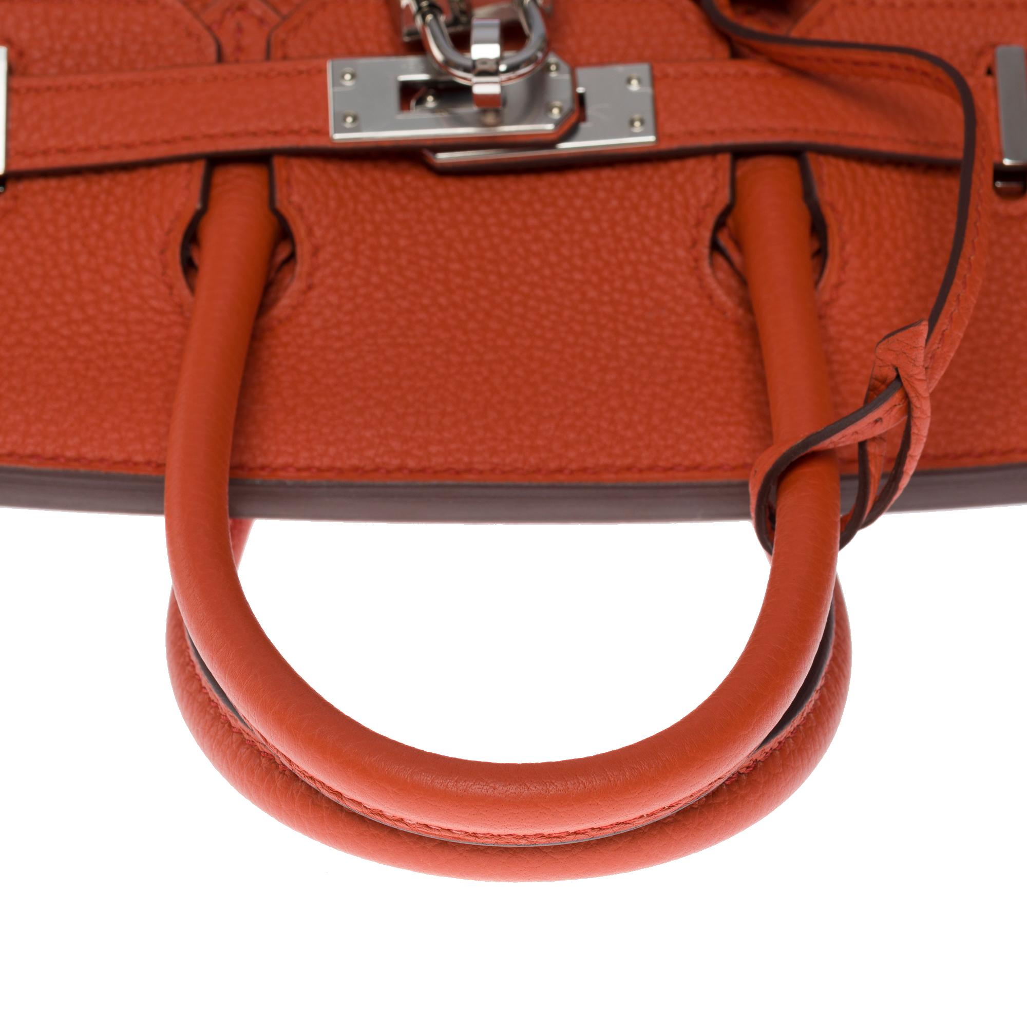 Fantastique sac à main Hermès Birkin 25cm Verso en cuir togo argile/rouge, PHW en vente 5