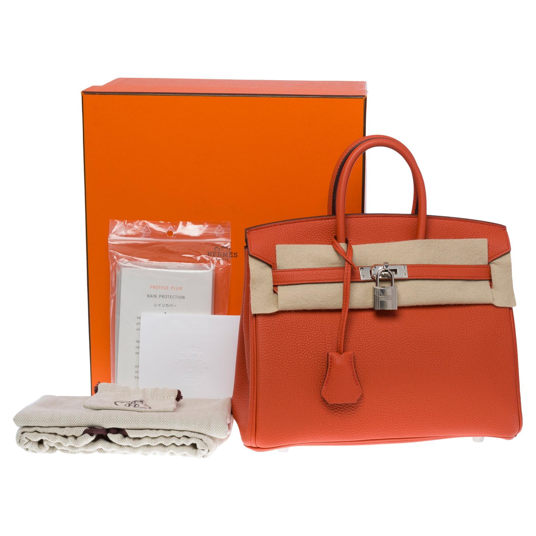 Fantastic New Hermes Birkin 25cm Verso Handbag in Clay/red Togo Leather, PHW