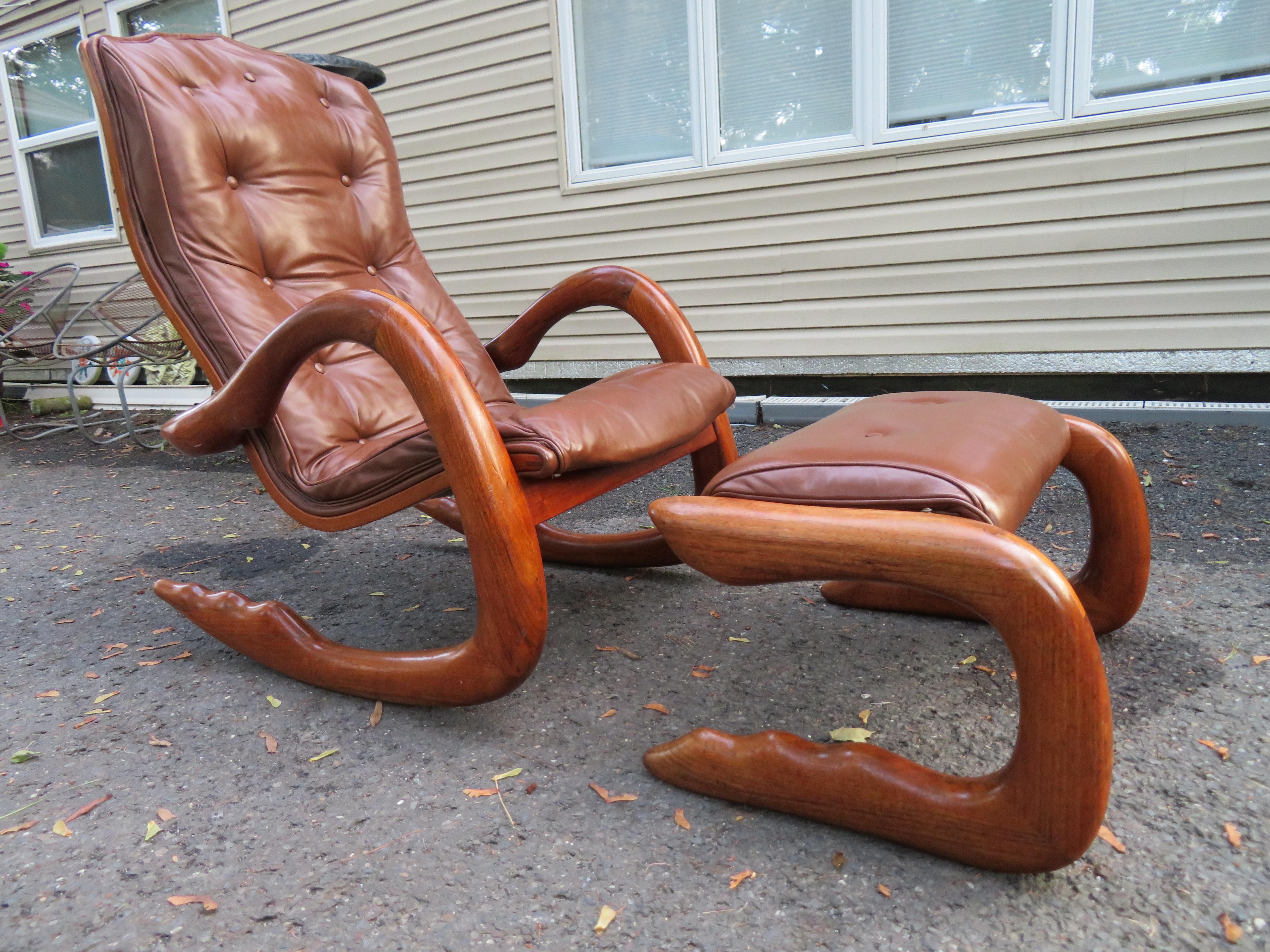 Fantástica mecedora y otomana Bobby Falwell Organic Modern Mid-Century en venta 9