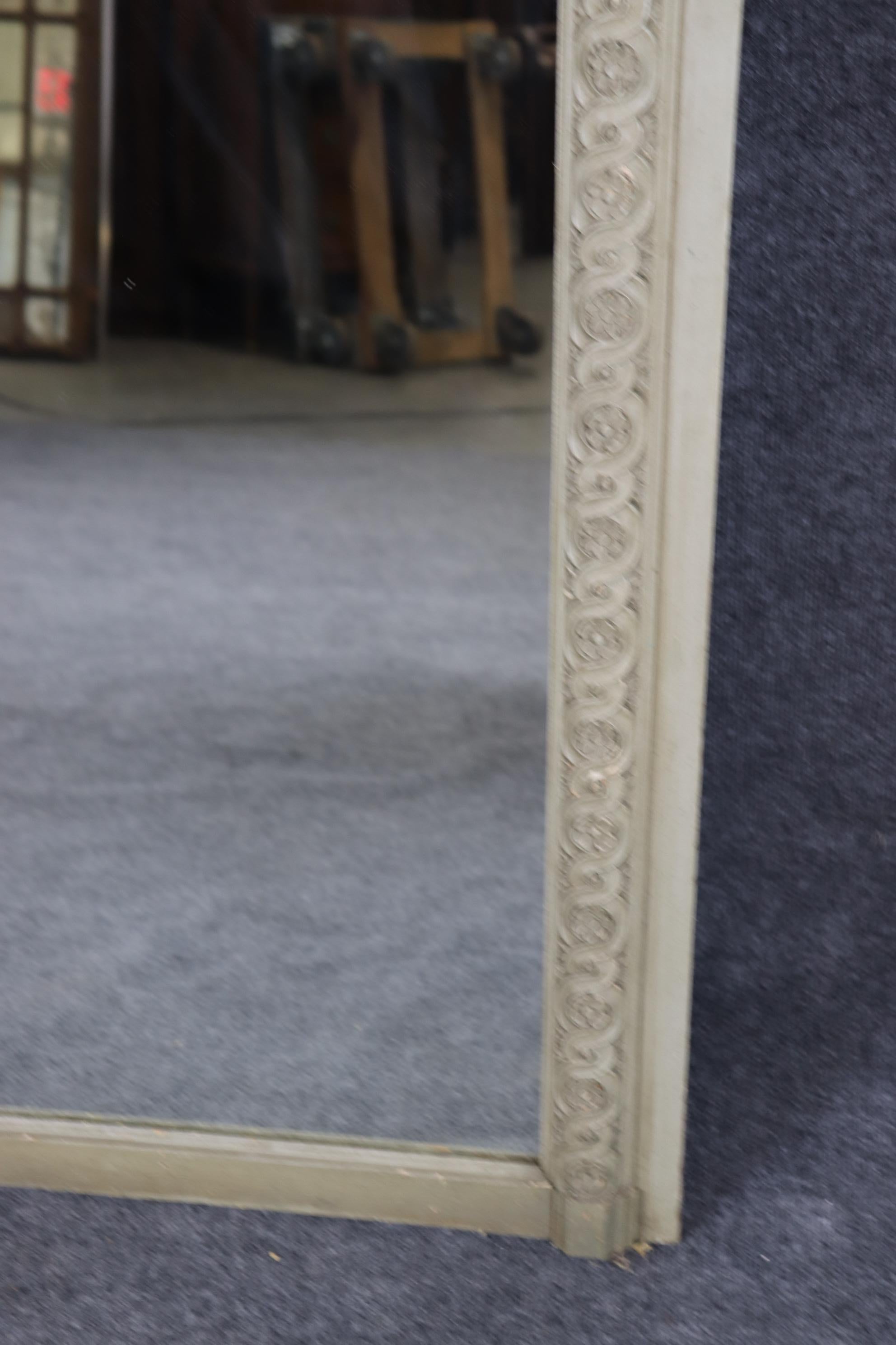 Fantastic Original Gray Painted Carved French Trumeau Wall Mirror 1870s Era For Sale 4