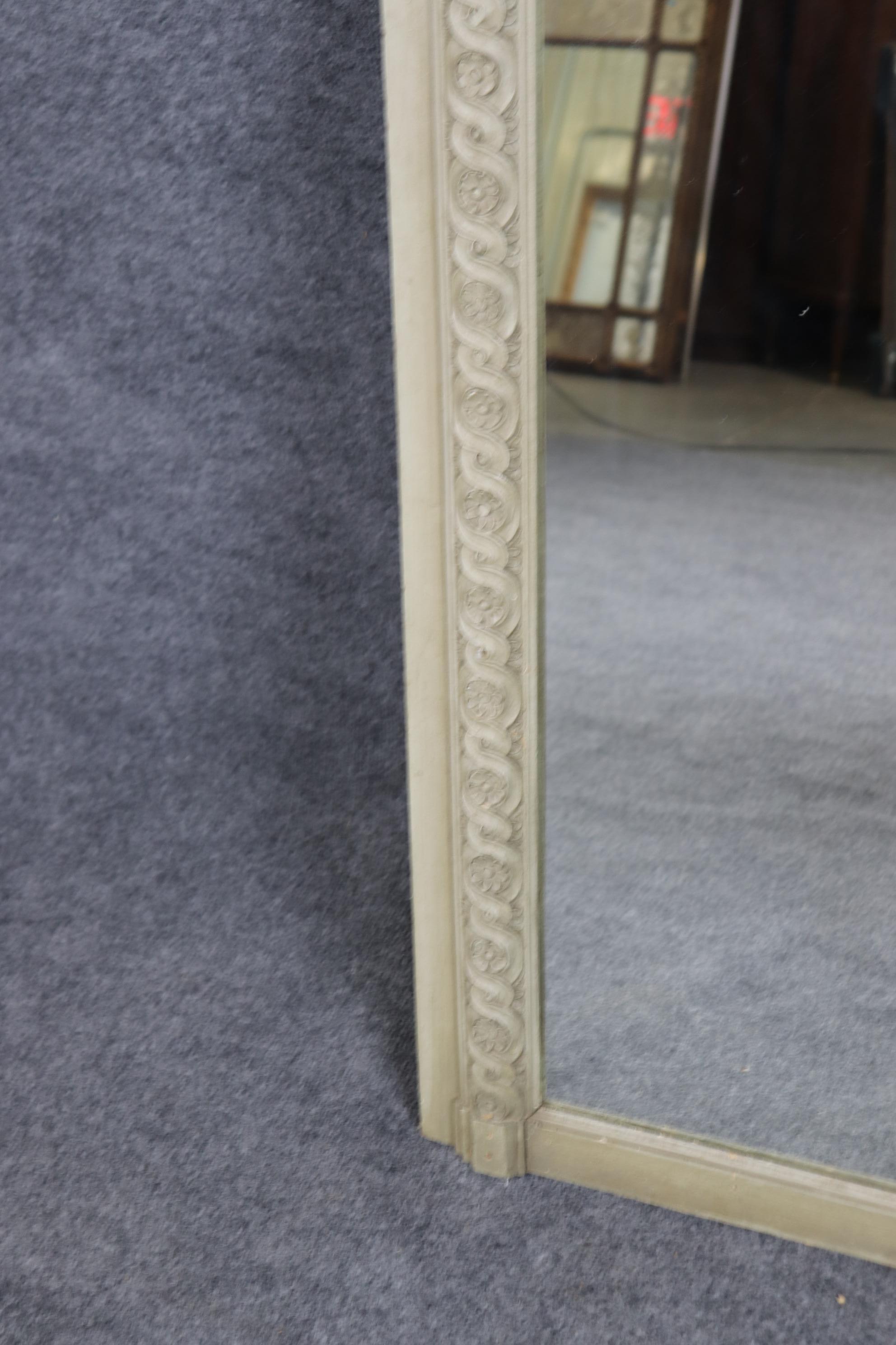 Fantastic Original Gray Painted Carved French Trumeau Wall Mirror 1870s Era For Sale 3