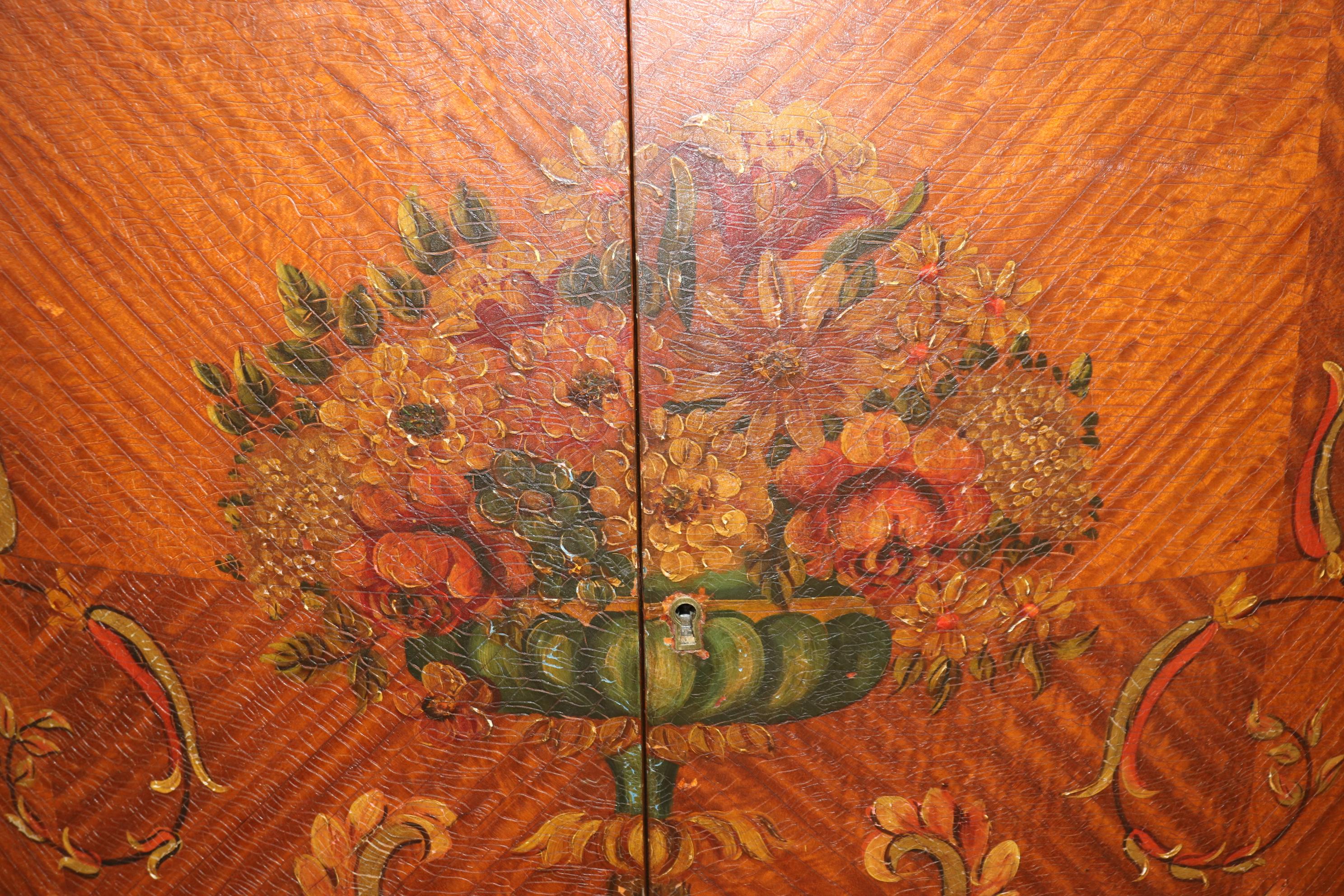 Fantastic Original Satinwood Adams Paint Decorated Demilune Commode Dresser For Sale 4