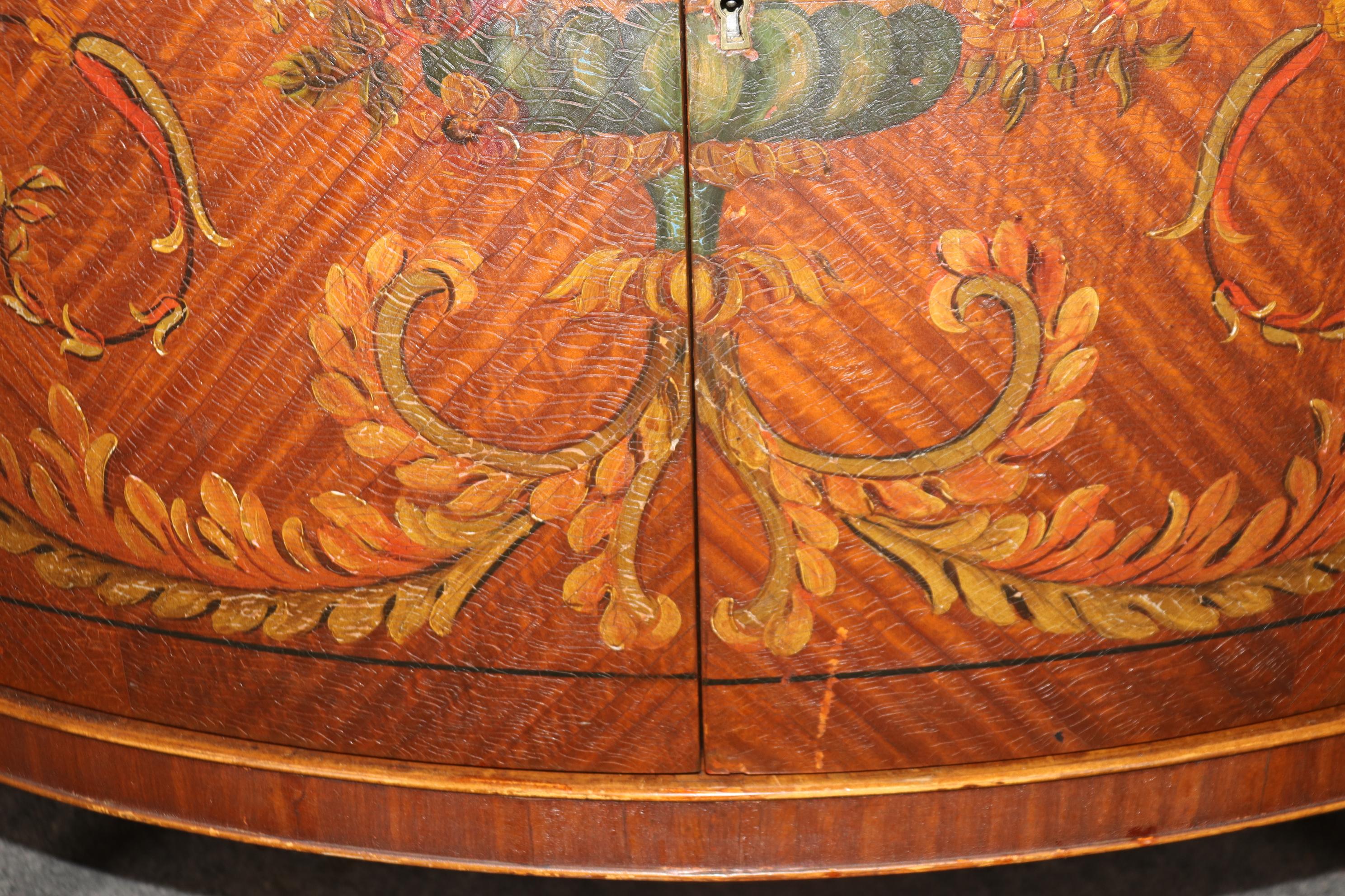 Fantastic Original Satinwood Adams Paint Decorated Demilune Commode Dresser For Sale 5