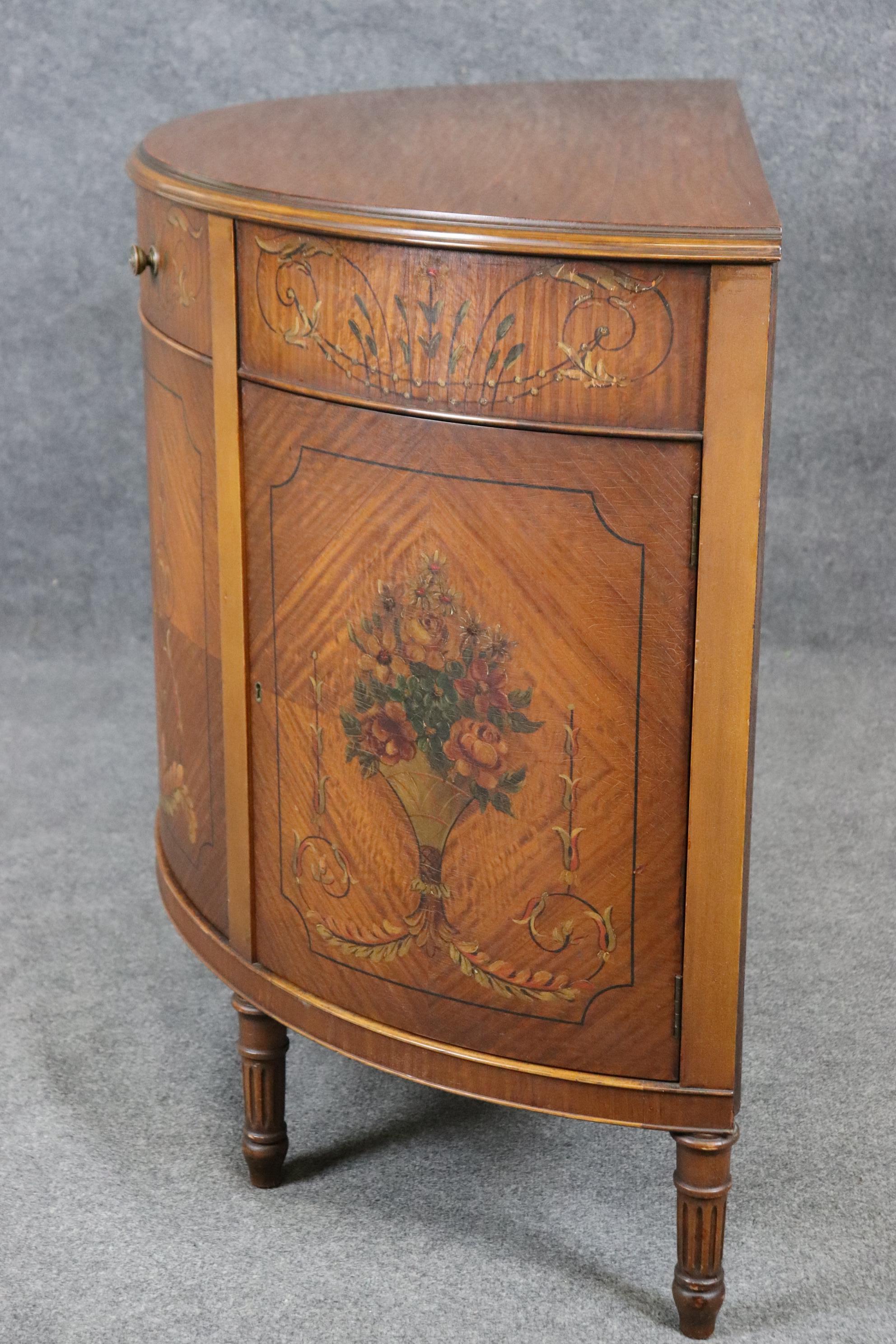 Adam Style Fantastic Original Satinwood Adams Paint Decorated Demilune Commode Dresser For Sale
