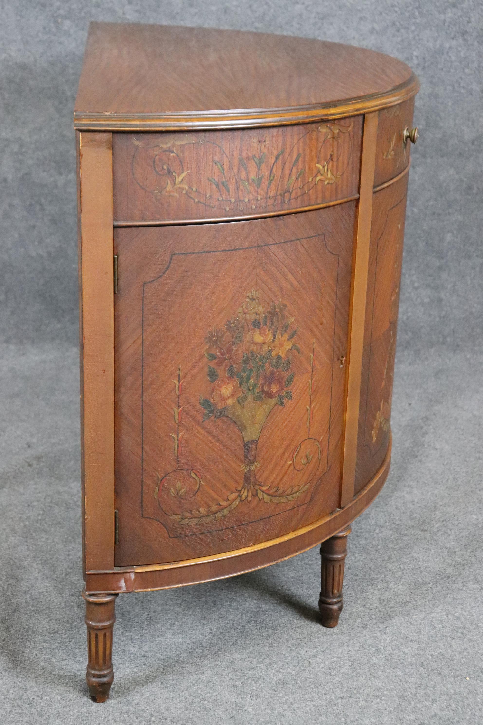 American Fantastic Original Satinwood Adams Paint Decorated Demilune Commode Dresser For Sale