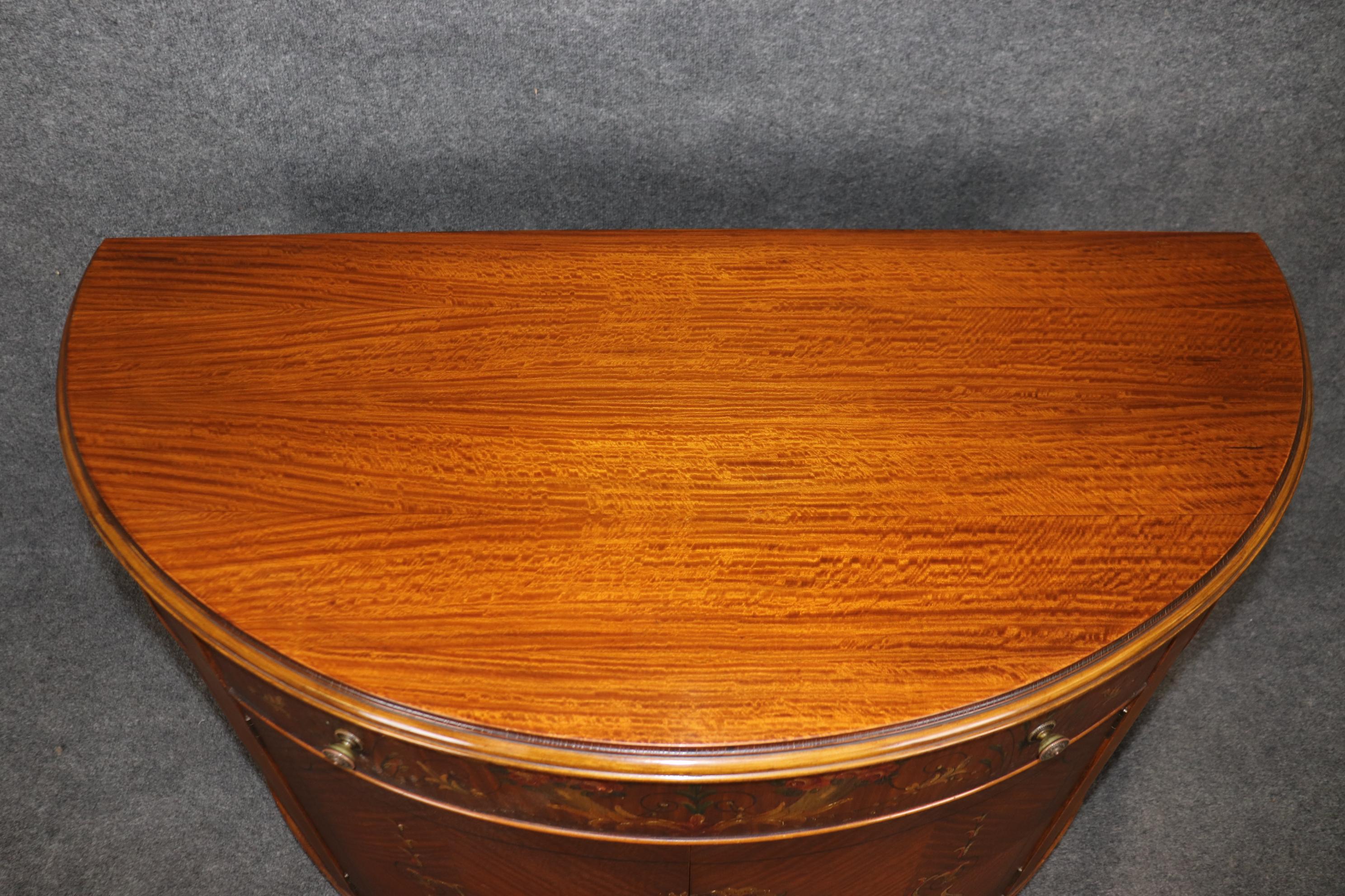 Fantastic Original Satinwood Adams Paint Decorated Demilune Commode Dresser For Sale 1