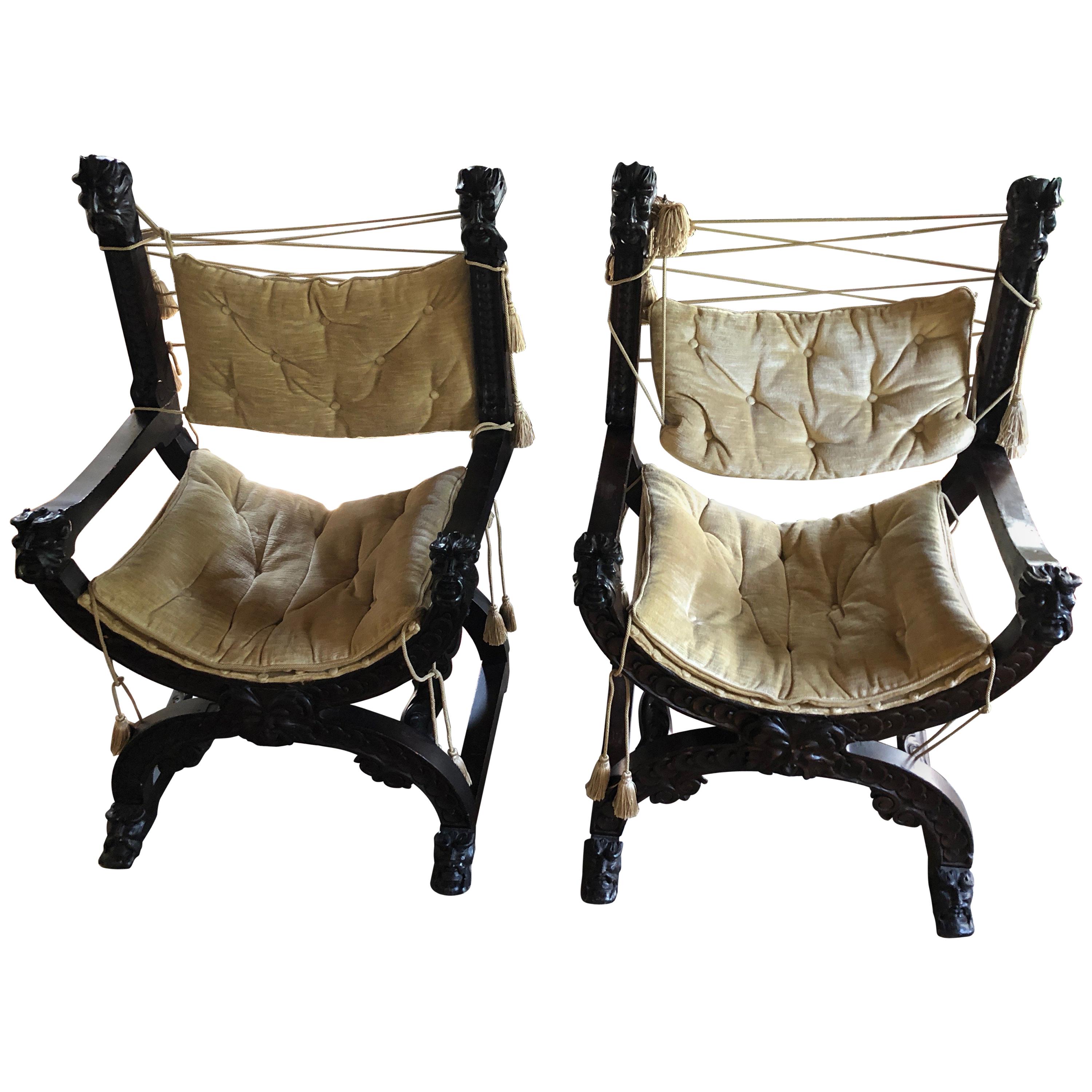 Fantastic Ornately Carved Pair of Savaranola Club Chairs Armchairs