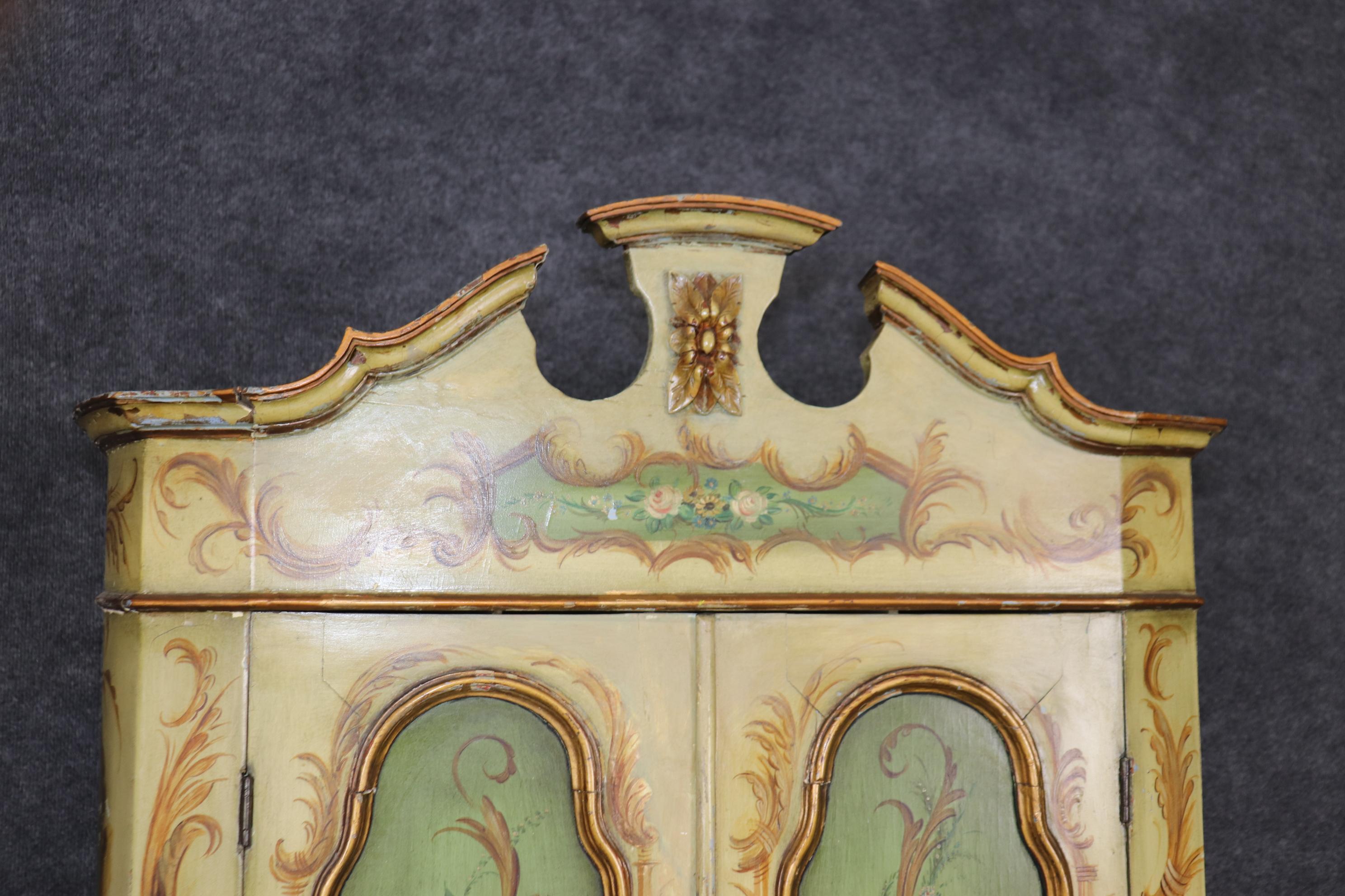 Louis XV Fantastic Paint Decorated Faux Marble Interior Venetian Secretary Desk For Sale