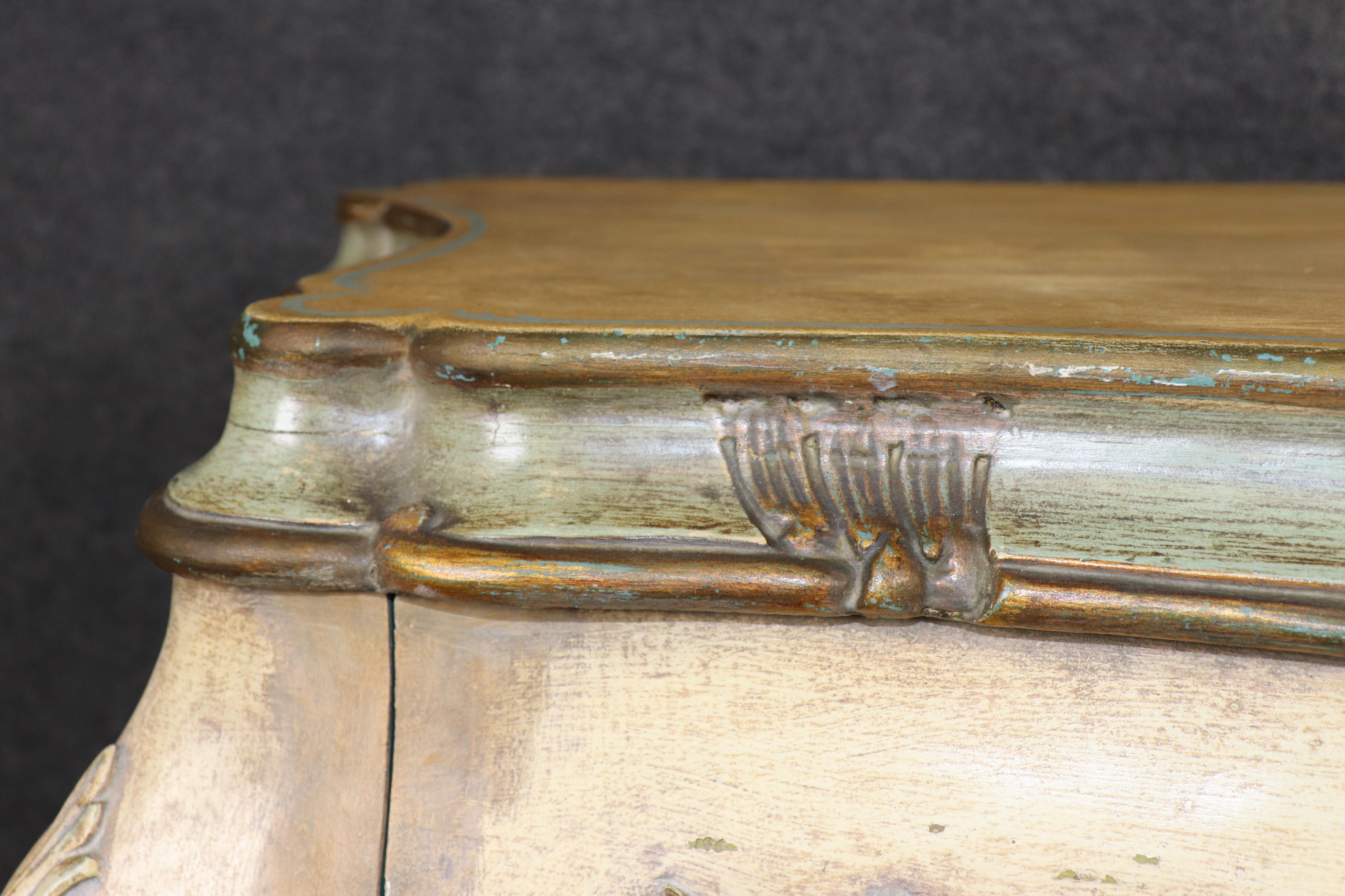 Fantastic Paint Decorated Italian Bombe Rococo Sideboard Buffet Fitted Drawers For Sale 7