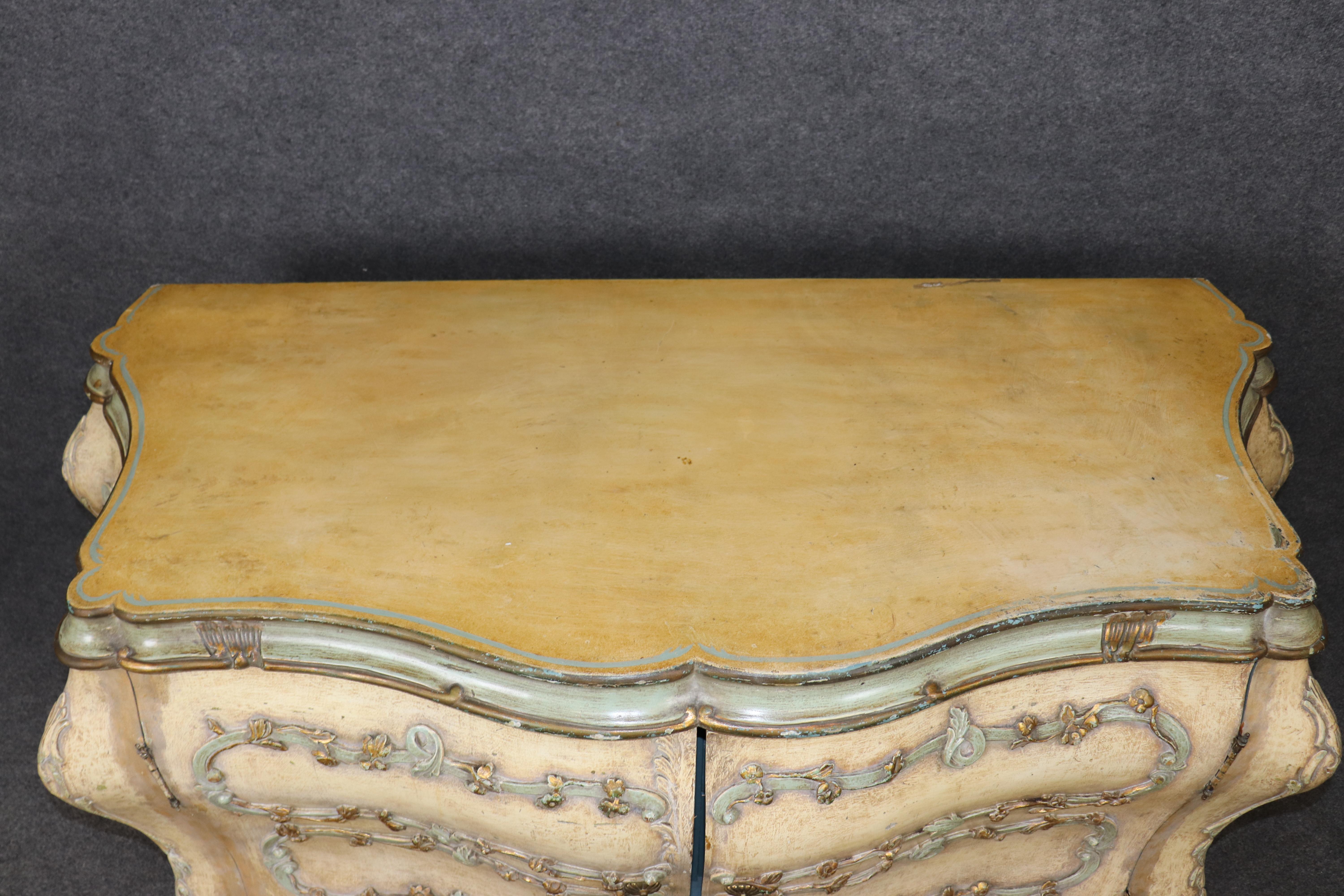 Mid-20th Century Fantastic Paint Decorated Italian Bombe Rococo Sideboard Buffet Fitted Drawers For Sale