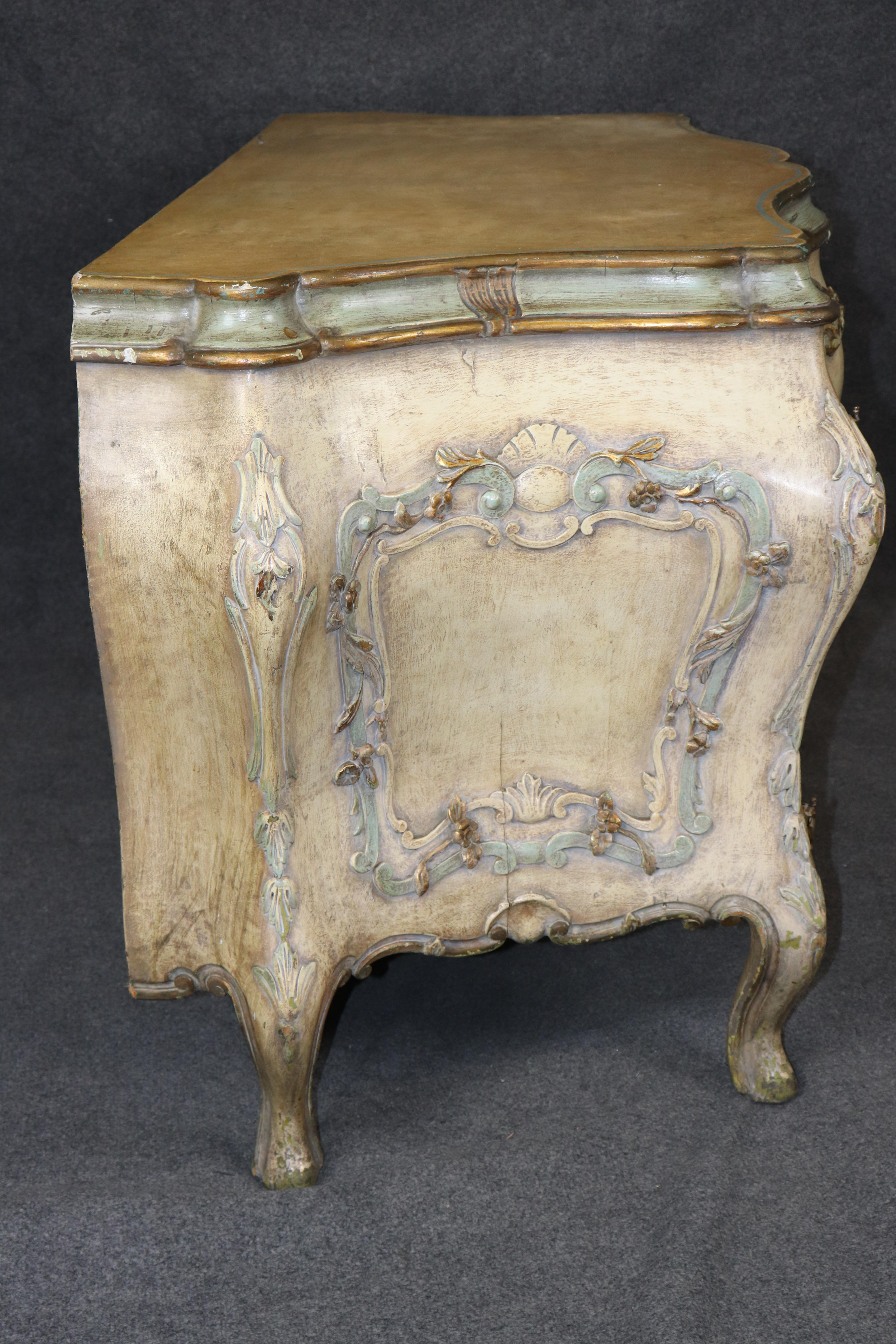 Walnut Fantastic Paint Decorated Italian Bombe Rococo Sideboard Buffet Fitted Drawers For Sale