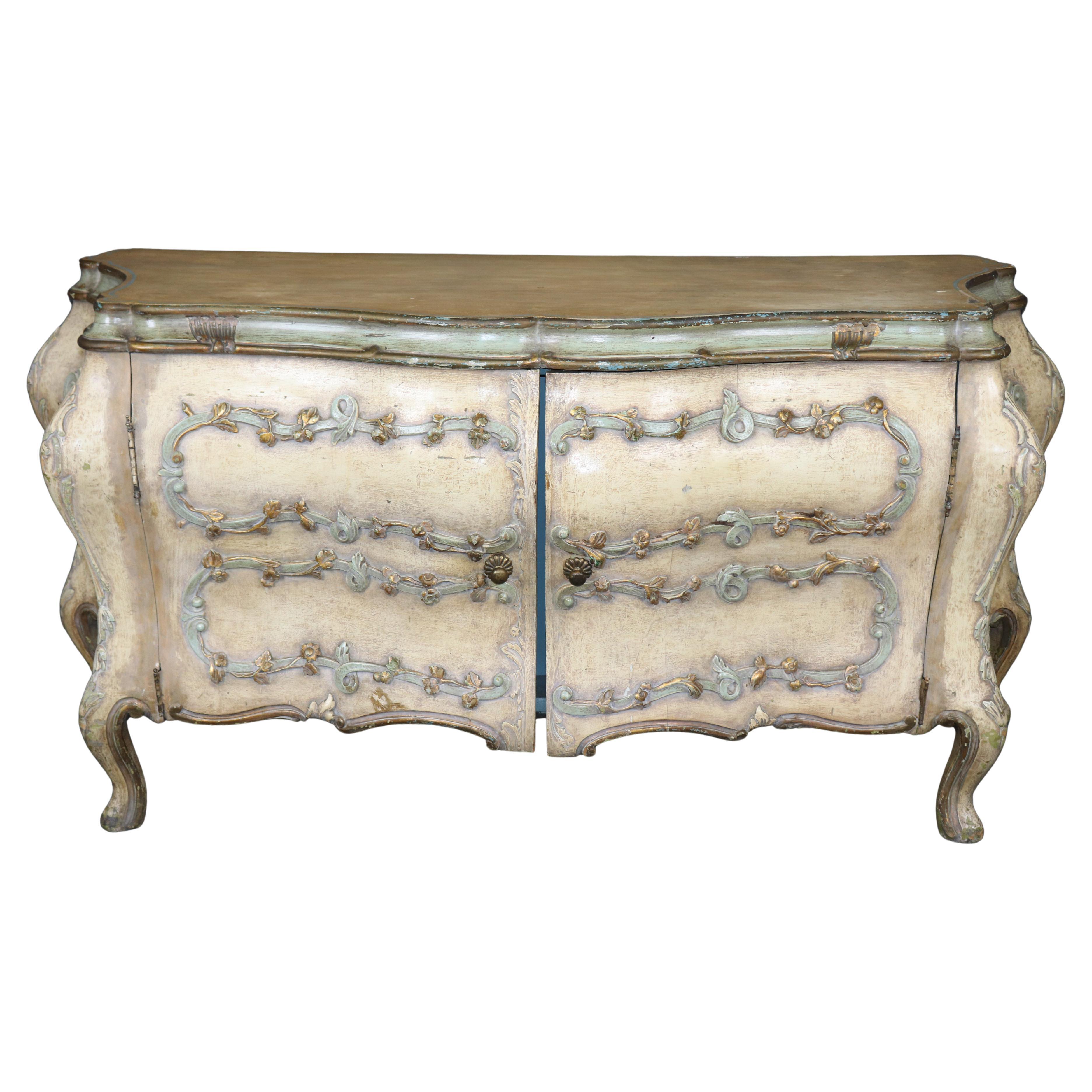 Fantastica credenza rococò italiana decorata con vernice, buffet con cassetti