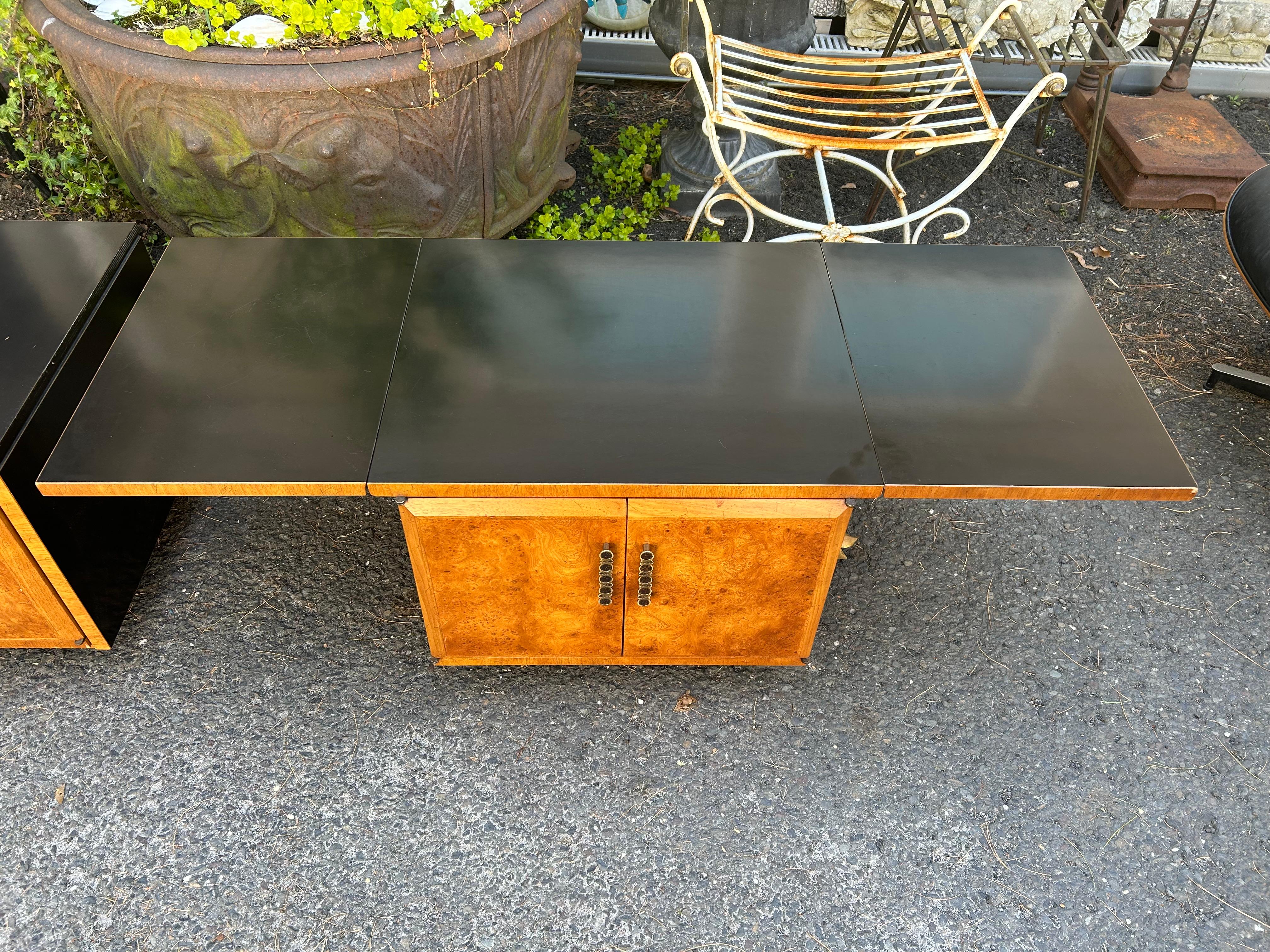 Fantastic Pair Burl Wood Heritage Rolling End Tables Flip Top Mid-Century Modern For Sale 3