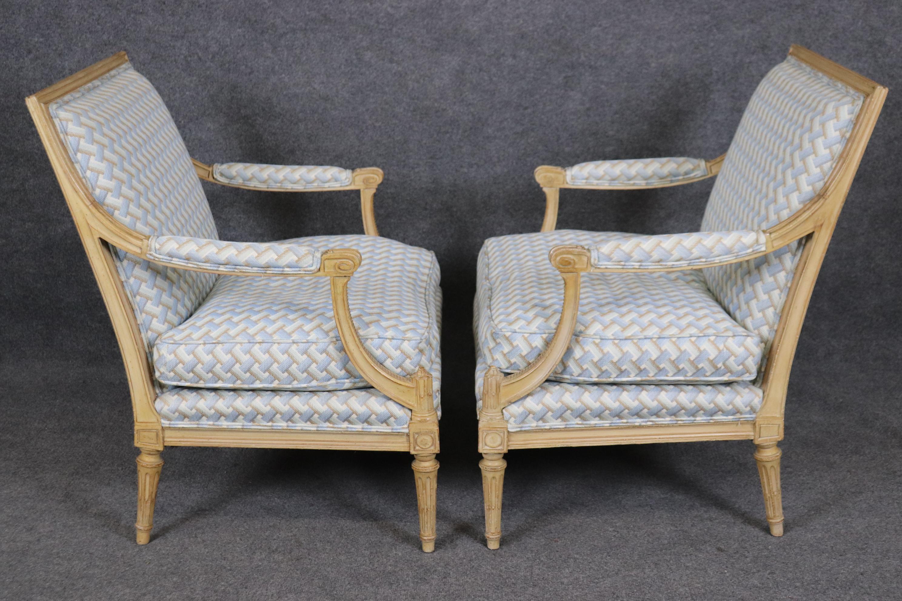 Late 20th Century Fantastic Pair Carved Beech Wood French Louis XVI Directoire Bergere Chairs For Sale