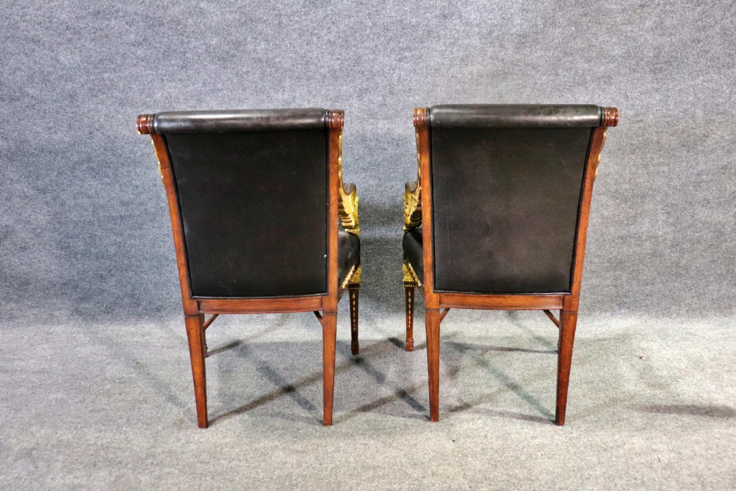 Wood Fantastic Pair Carved Giltwood Jonathan Charles Empire Angel Wing Leather Chairs